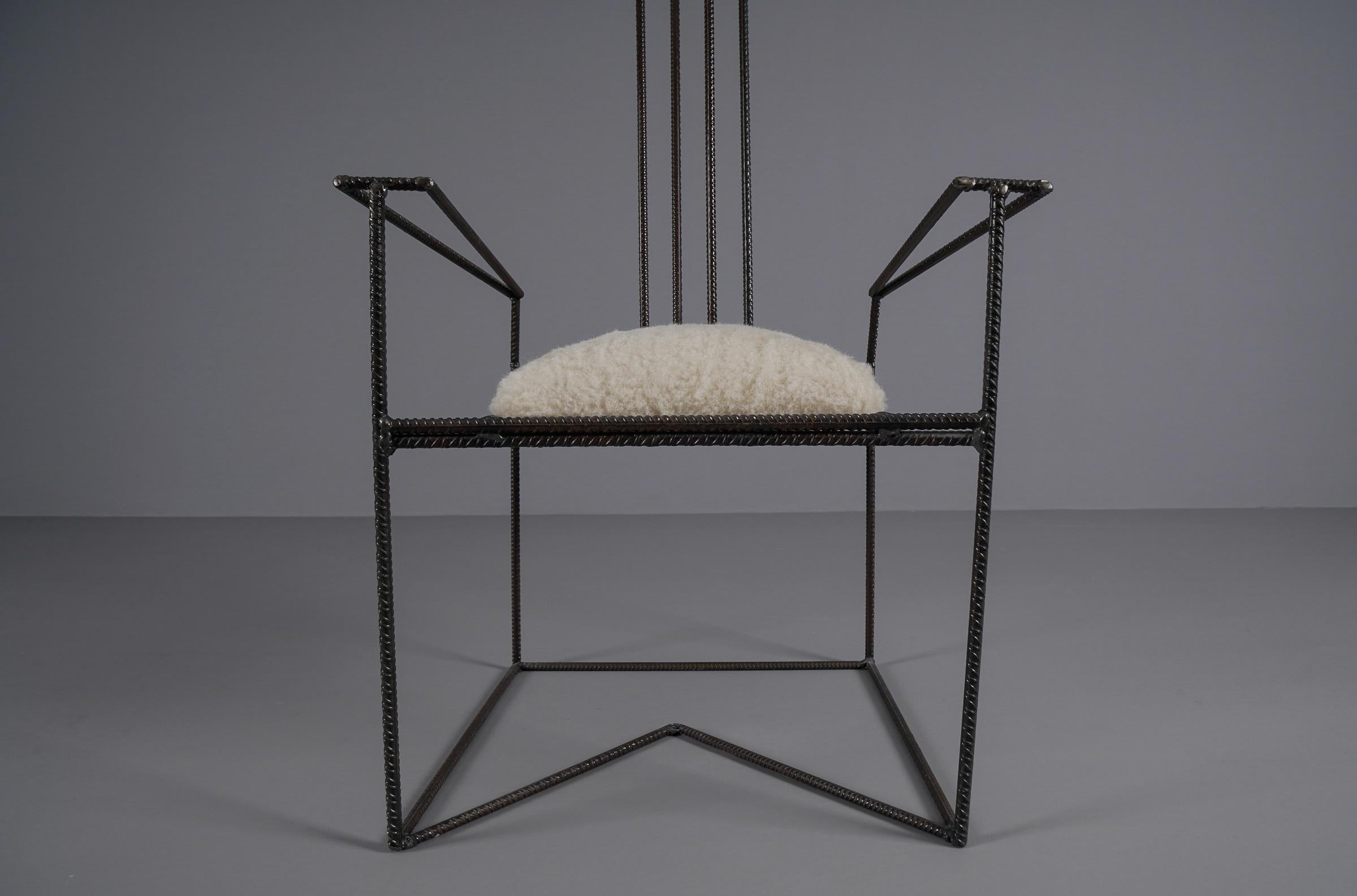Late 20th Century Extraordinary Sculptural Handmade Reinforcing Steel Cantilever Armchair, 1990s For Sale