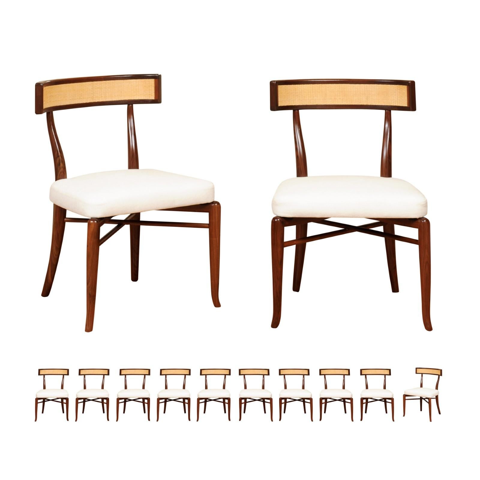 Extraordinary Set of 12 Klismos Side Chairs by Robsjohn-Gibbings, Cane Back For Sale 12