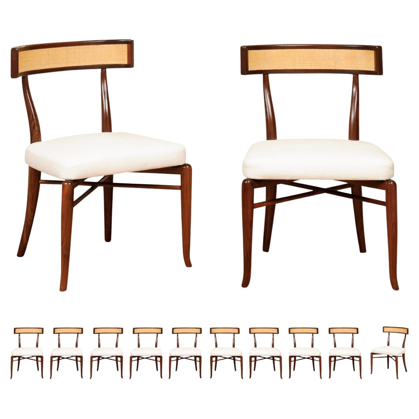 Extraordinary Set of 12 Klismos Side Chairs by Robsjohn-Gibbings, Cane Back