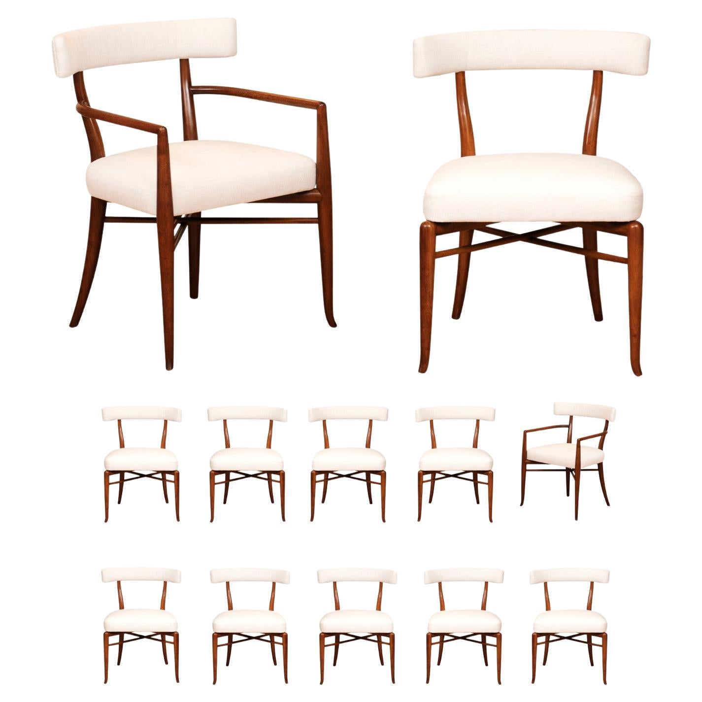 Extraordinary Set of 12 Modern Klismos Chairs by Robsjohn-Gibbings, circa 1950 For Sale