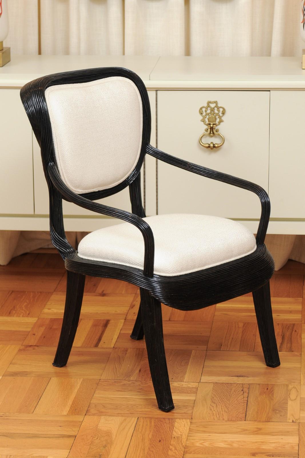 These magnificent dining chairs are shipped as professionally photographed and described in the listing narrative: Meticulously professionally restored and installation ready. Expert custom upholstery service is available.

A majestic set of twelve