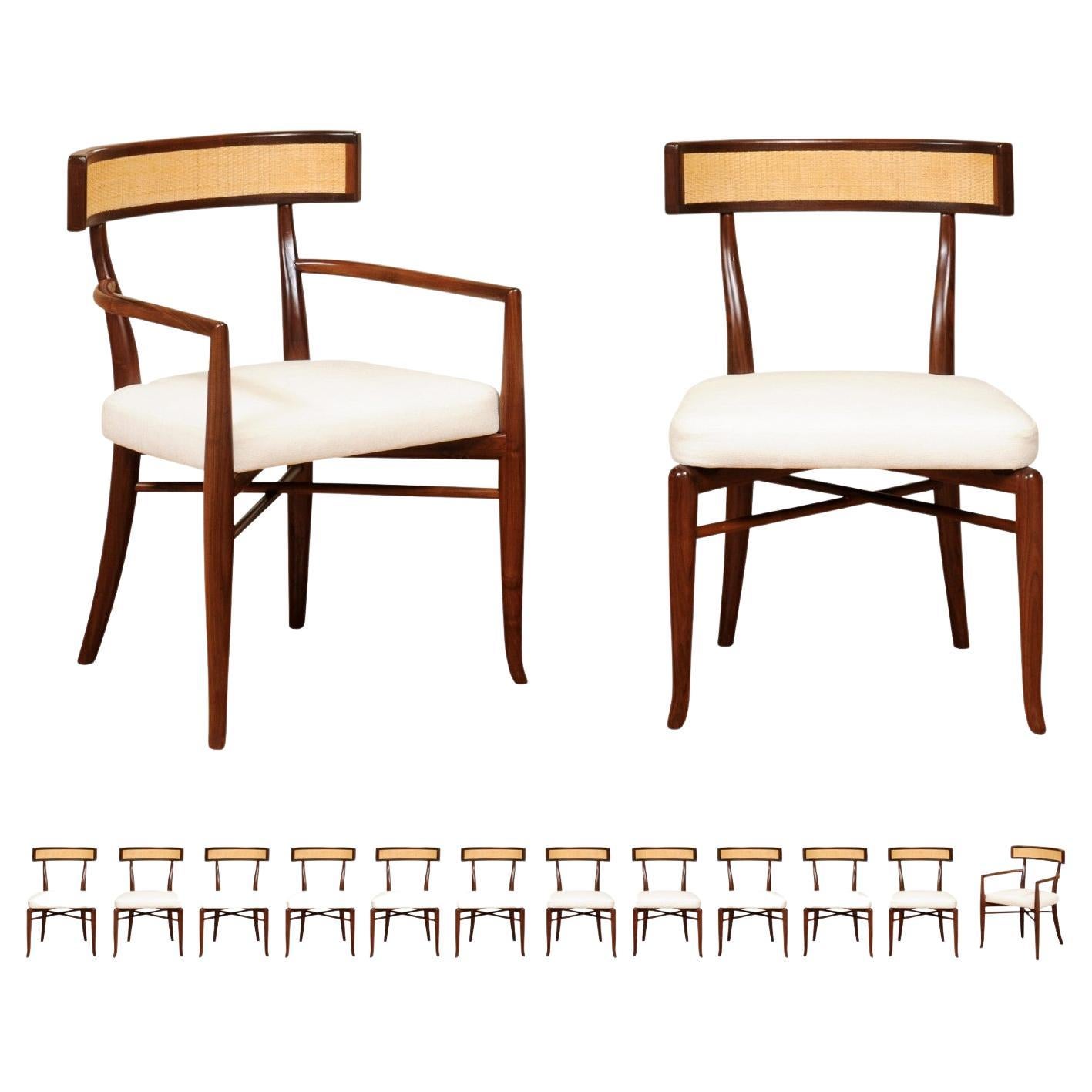 Extraordinary Set of 14 Klismos Chairs by Robsjohn-Gibbings, Custom Cane Back For Sale