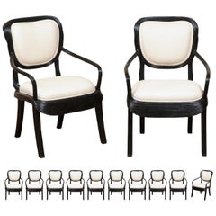 Vintage Extraordinary Set of 14 Trompe L'oiel Arm Dining Chairs by Cobonpue, circa 1980