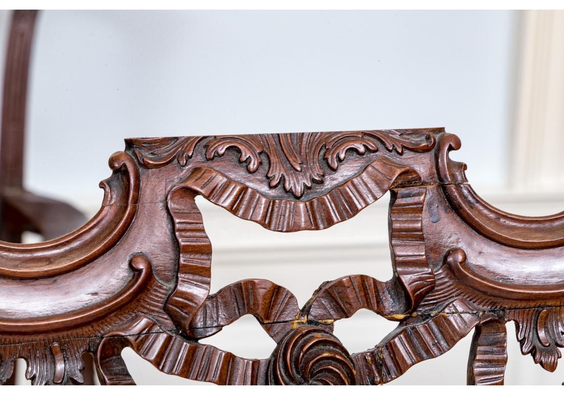 Hand-Carved Extraordinary Set Of 8 Antique Georgian Ribbon Back Arm Chairs For Sale