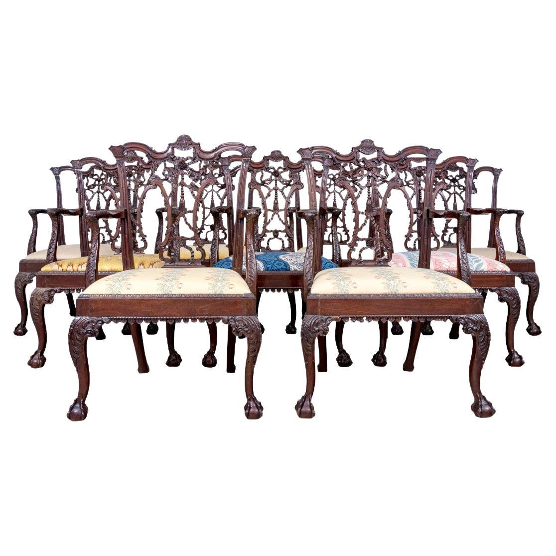 Extraordinary Set Of 8 Antique Georgian Ribbon Back Arm Chairs For Sale