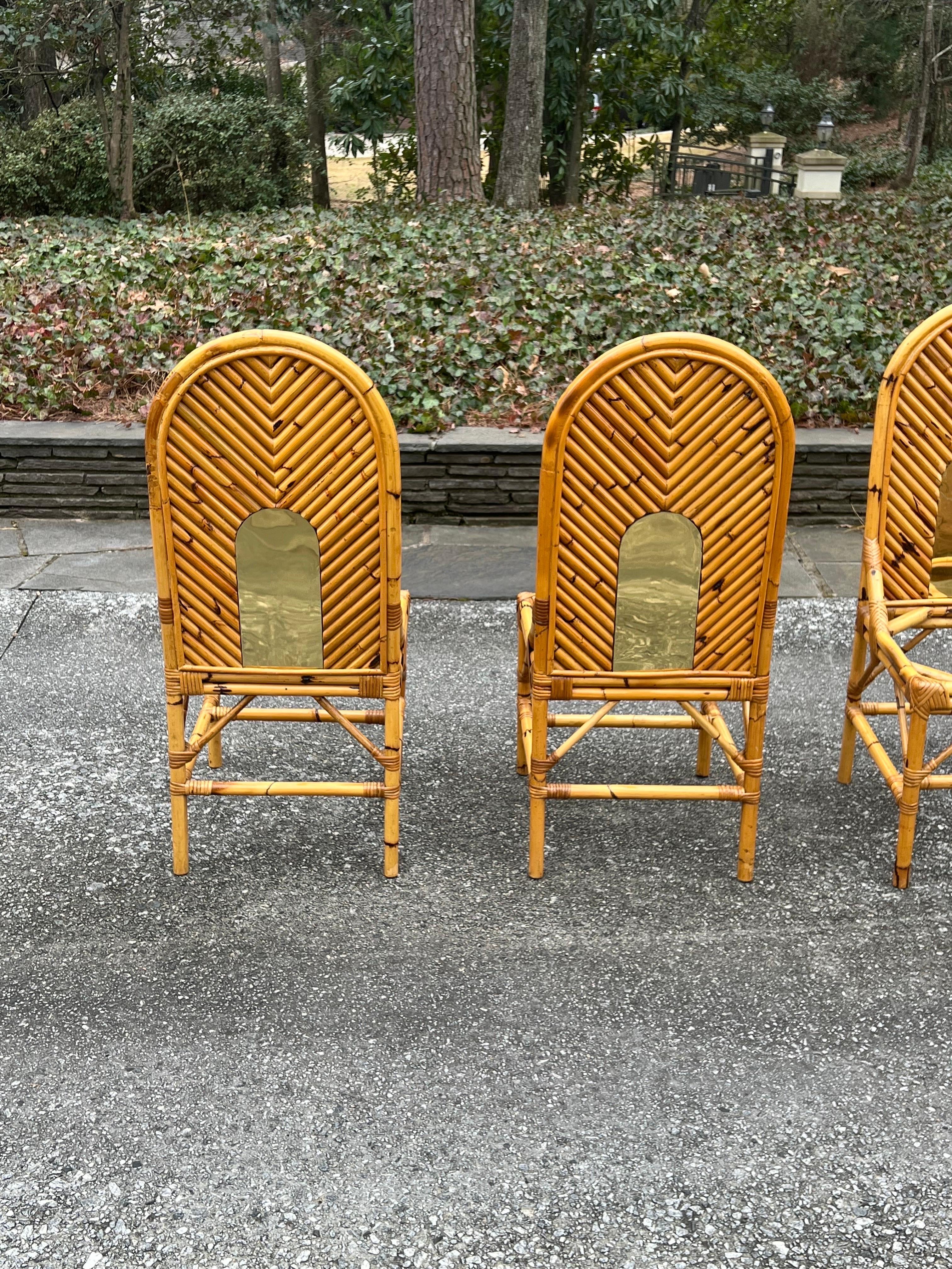 Extraordinary Set of 8 Vintage Bamboo and Brass Chairs by Vivai del Sud For Sale 4