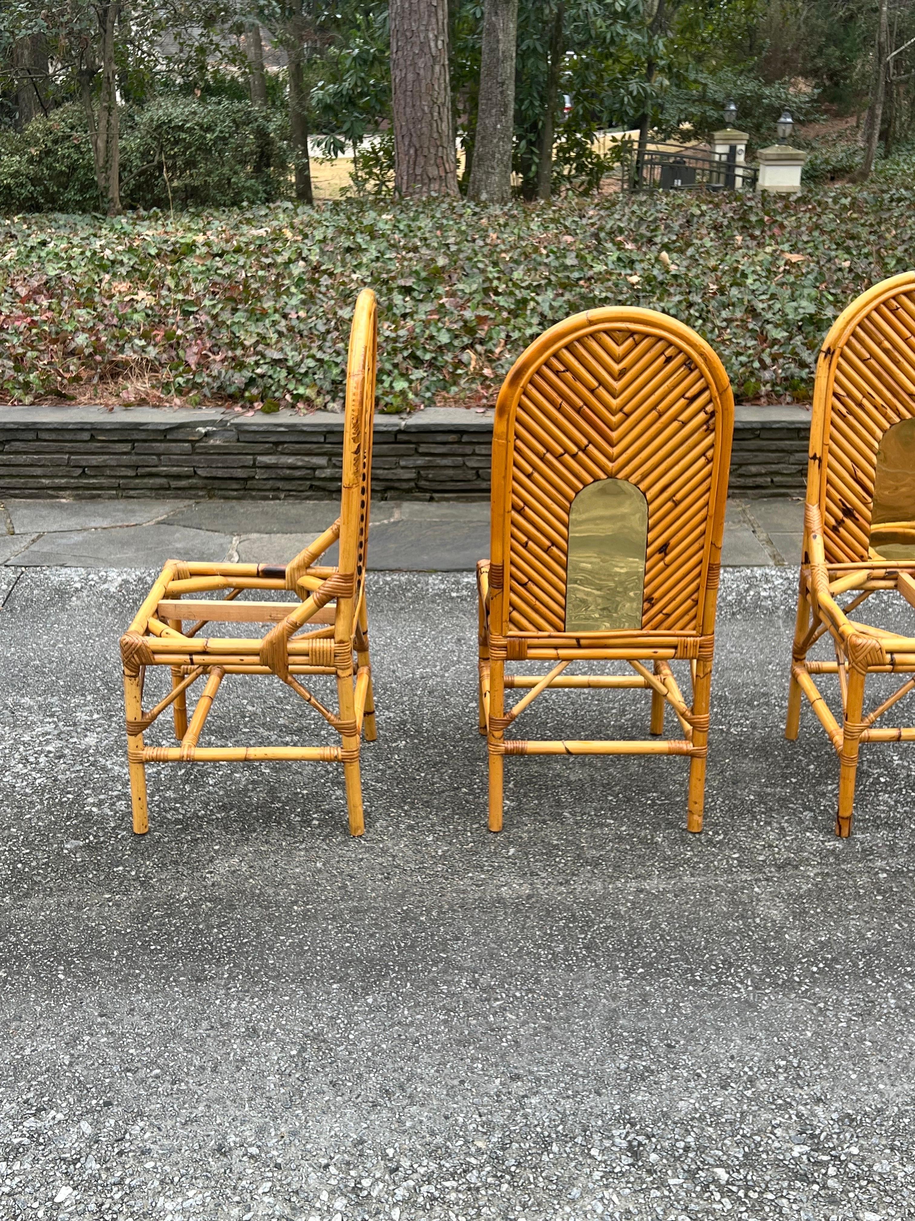 Extraordinary Set of 8 Vintage Bamboo and Brass Chairs by Vivai del Sud For Sale 5