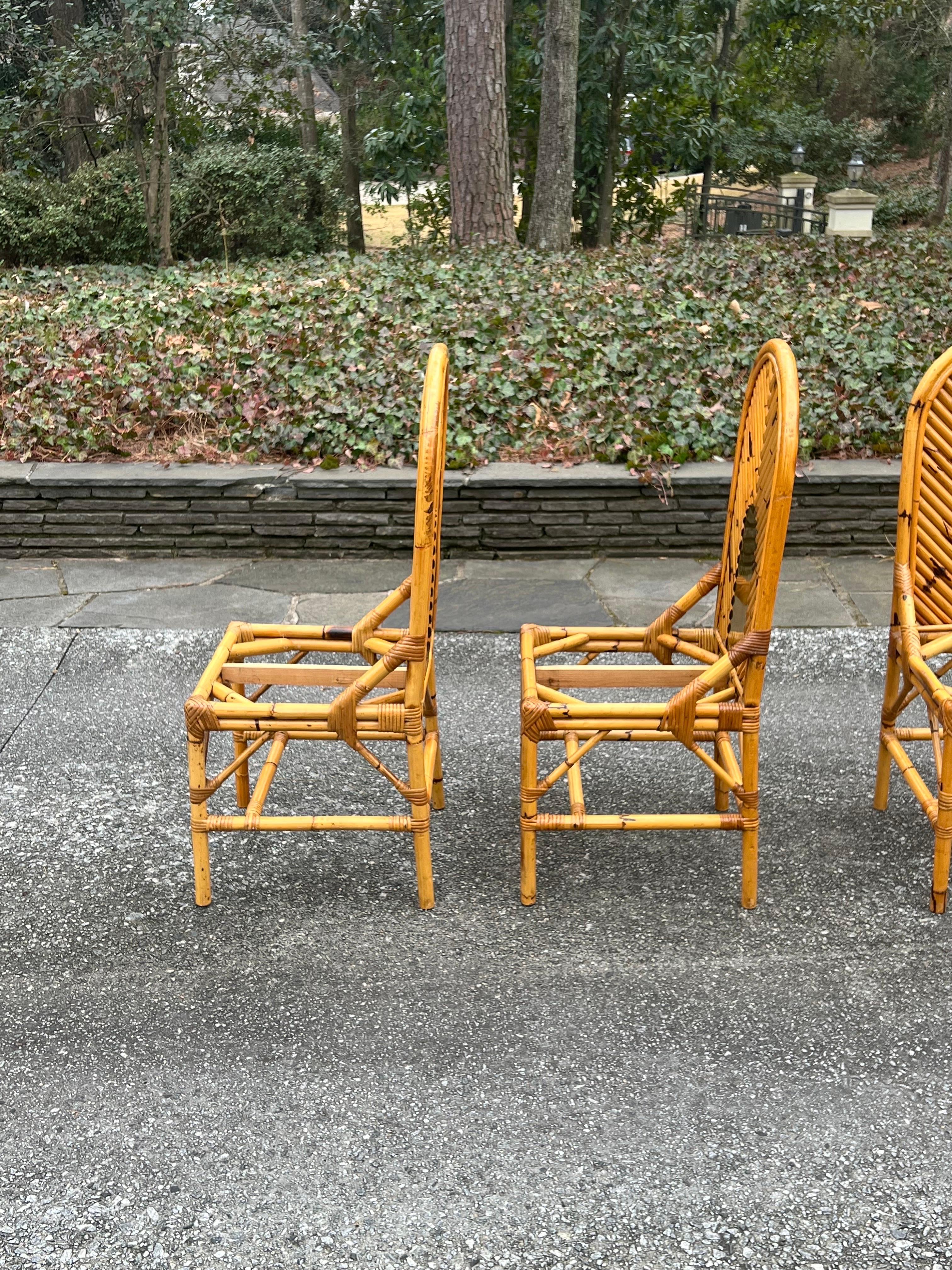 Extraordinary Set of 8 Vintage Bamboo and Brass Chairs by Vivai del Sud For Sale 6