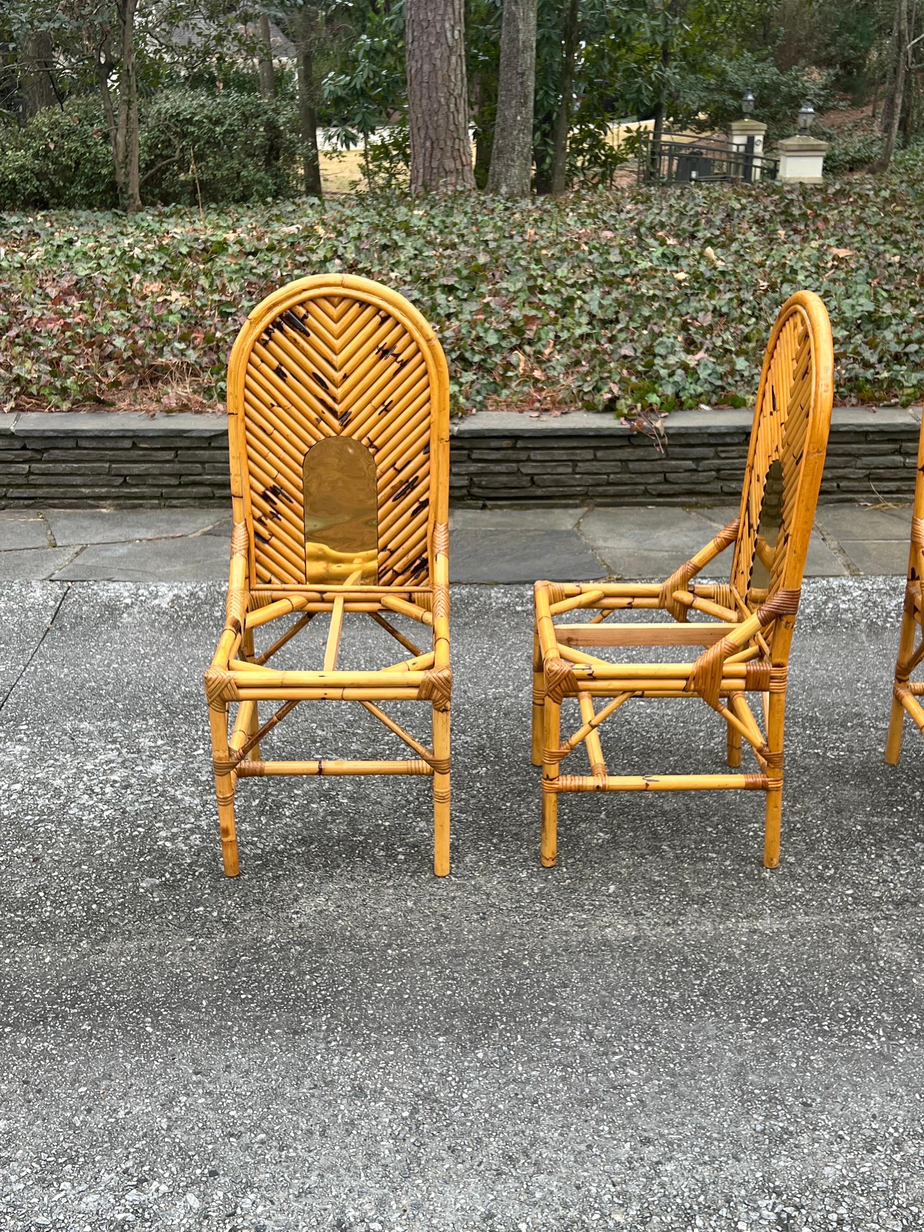 Extraordinary Set of 8 Vintage Bamboo and Brass Chairs by Vivai del Sud For Sale 7