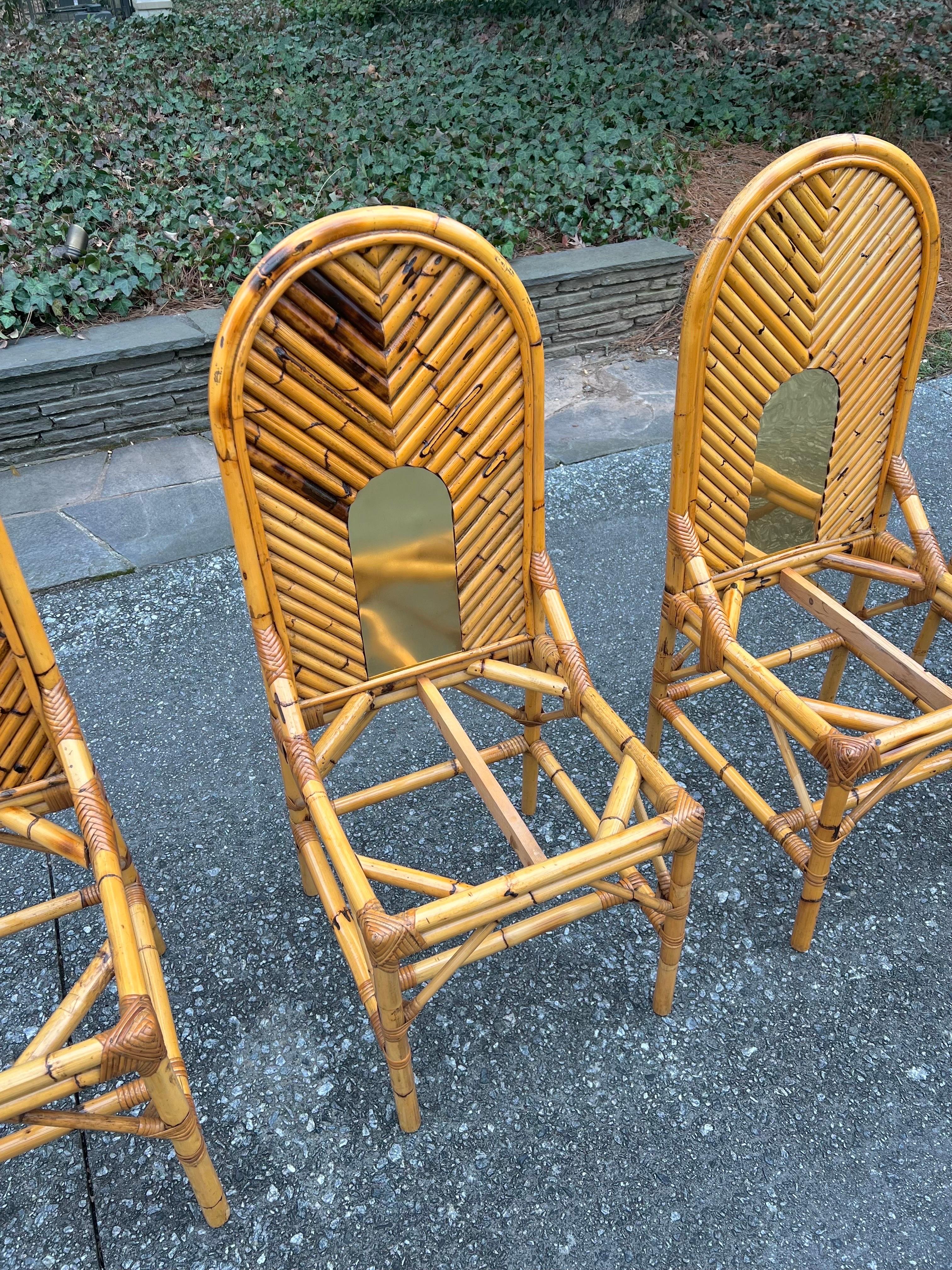 Extraordinary Set of 8 Vintage Bamboo and Brass Chairs by Vivai del Sud For Sale 8