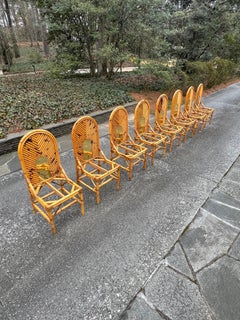 Extraordinary Set of 8 Vintage Bamboo and Brass Chairs by Vivai del Sud