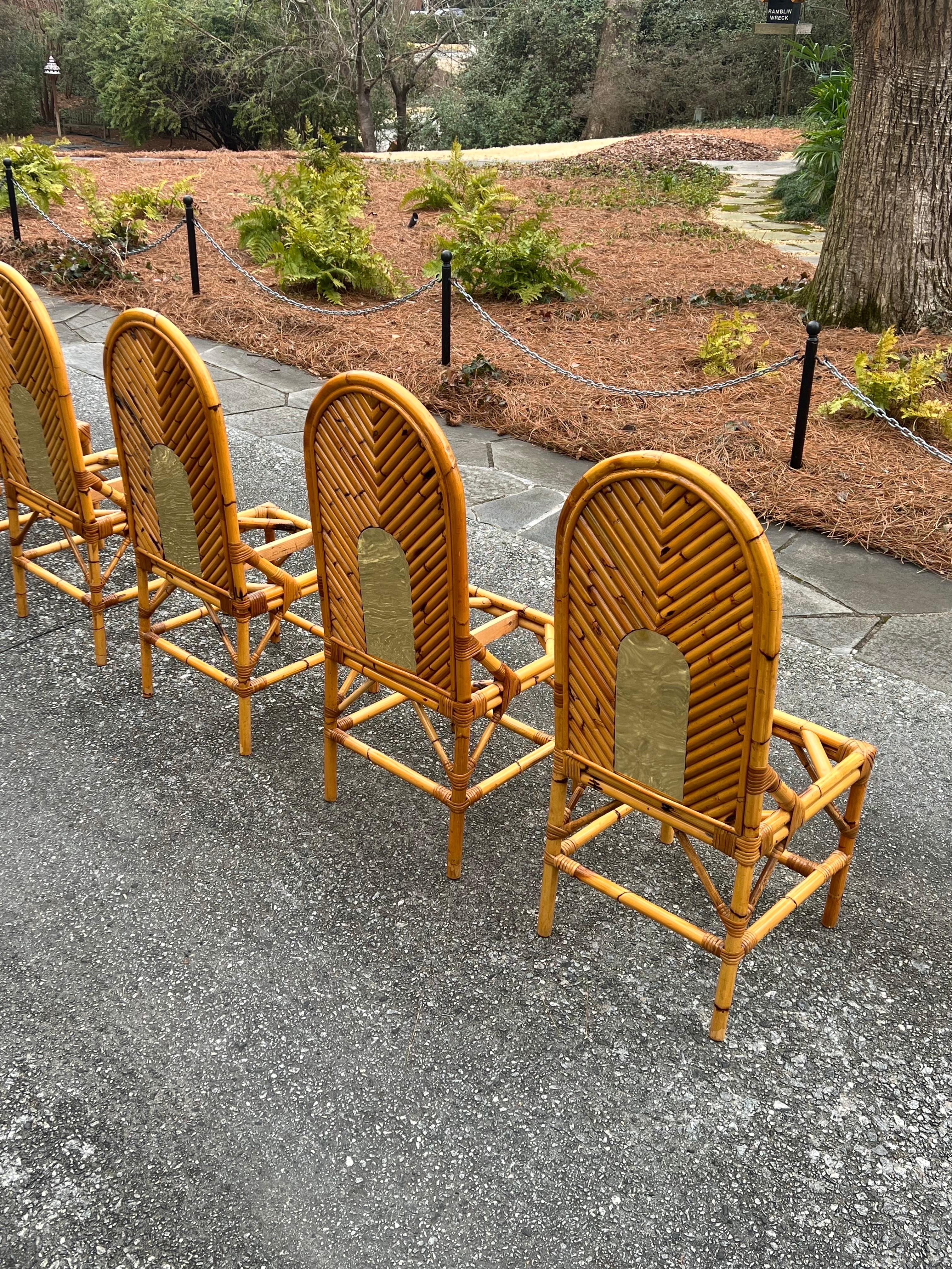 Extraordinary Set of 8 Vintage Bamboo and Brass Chairs by Vivai del Sud In Excellent Condition For Sale In Atlanta, GA