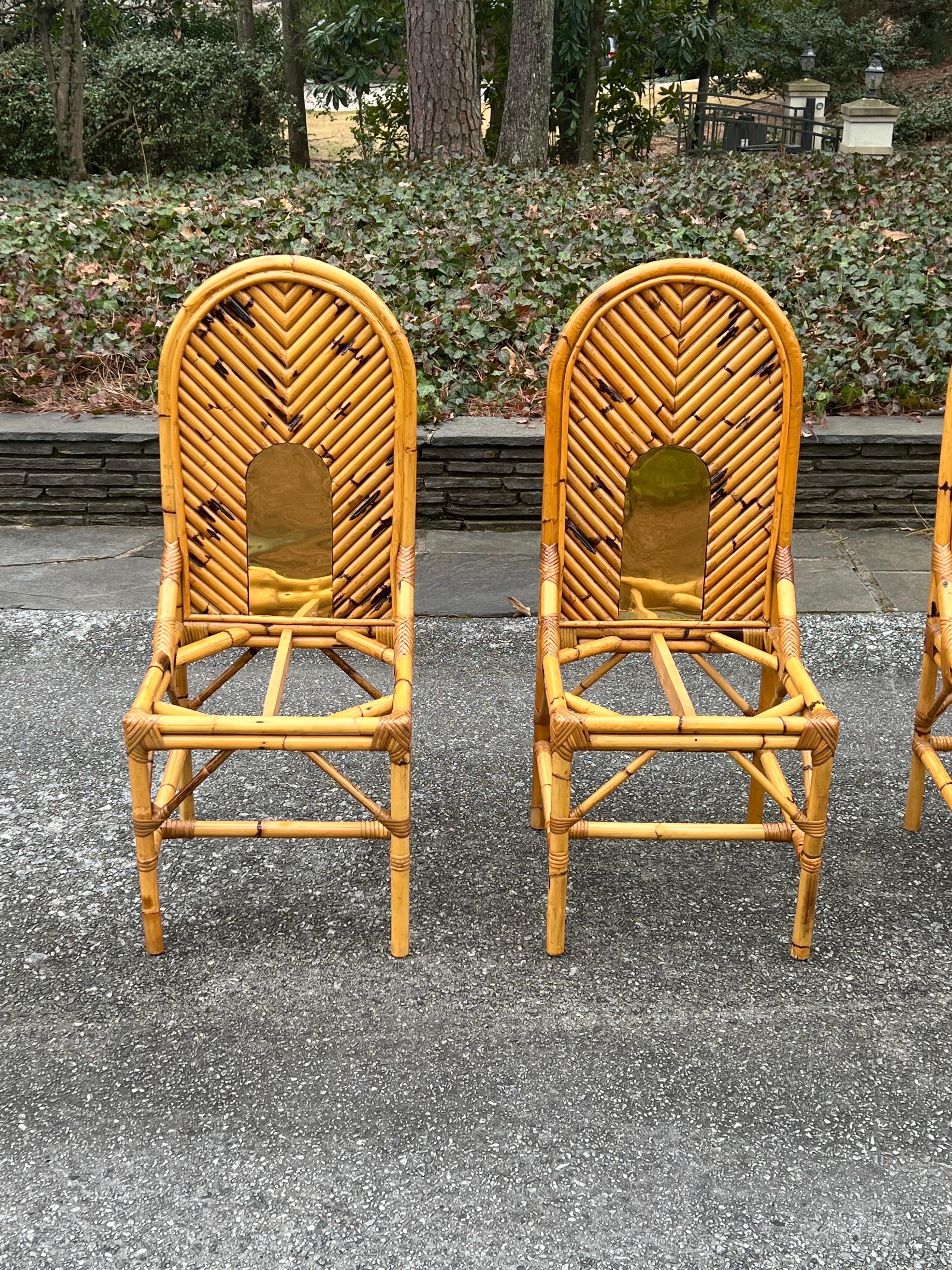 Fin du 20e siècle Extraordinaire ensemble de 8 chaises vintage en bambou et laiton de Vivai del Sud en vente