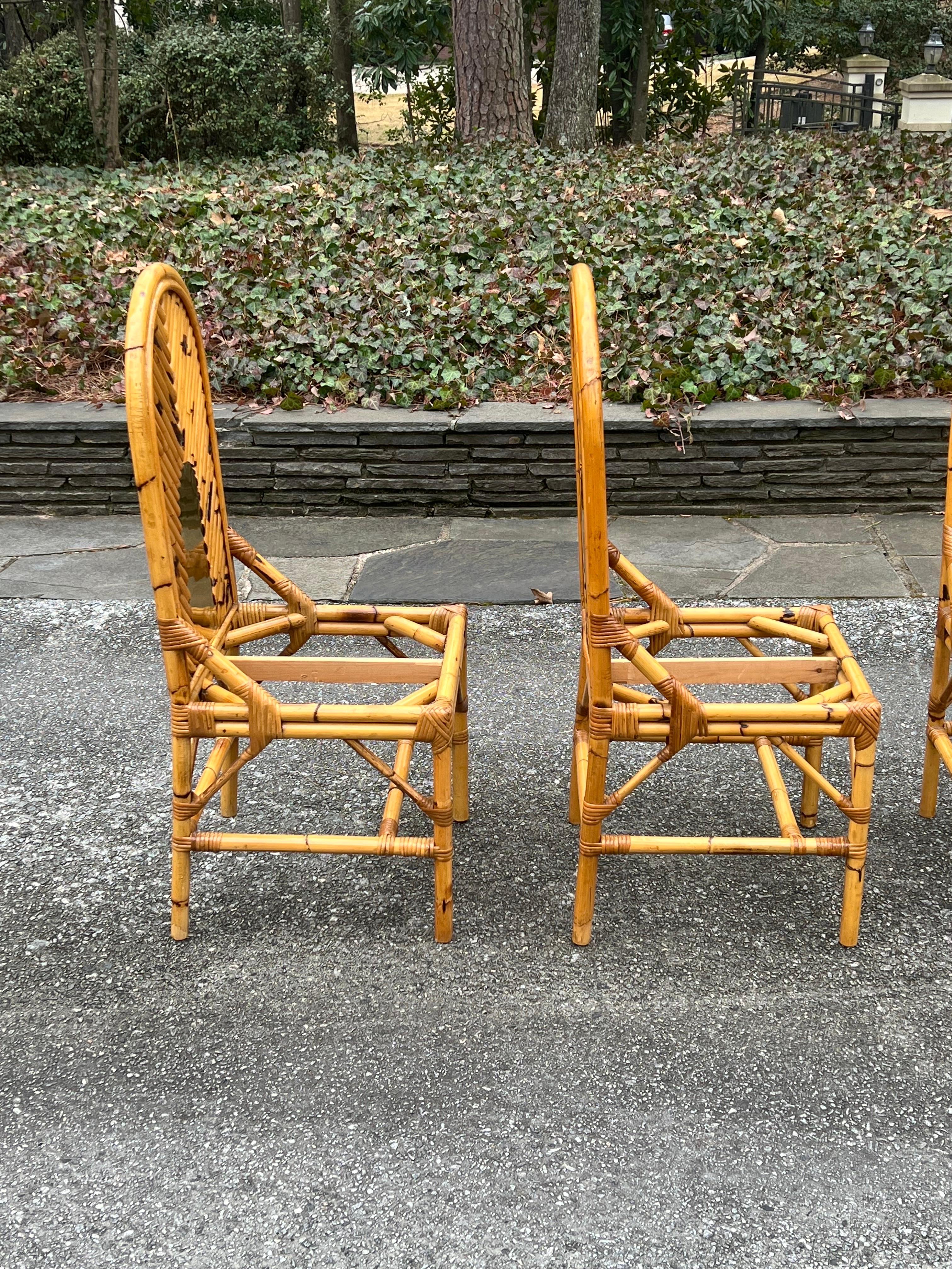 Extraordinary Set of 8 Vintage Bamboo and Brass Chairs by Vivai del Sud For Sale 2