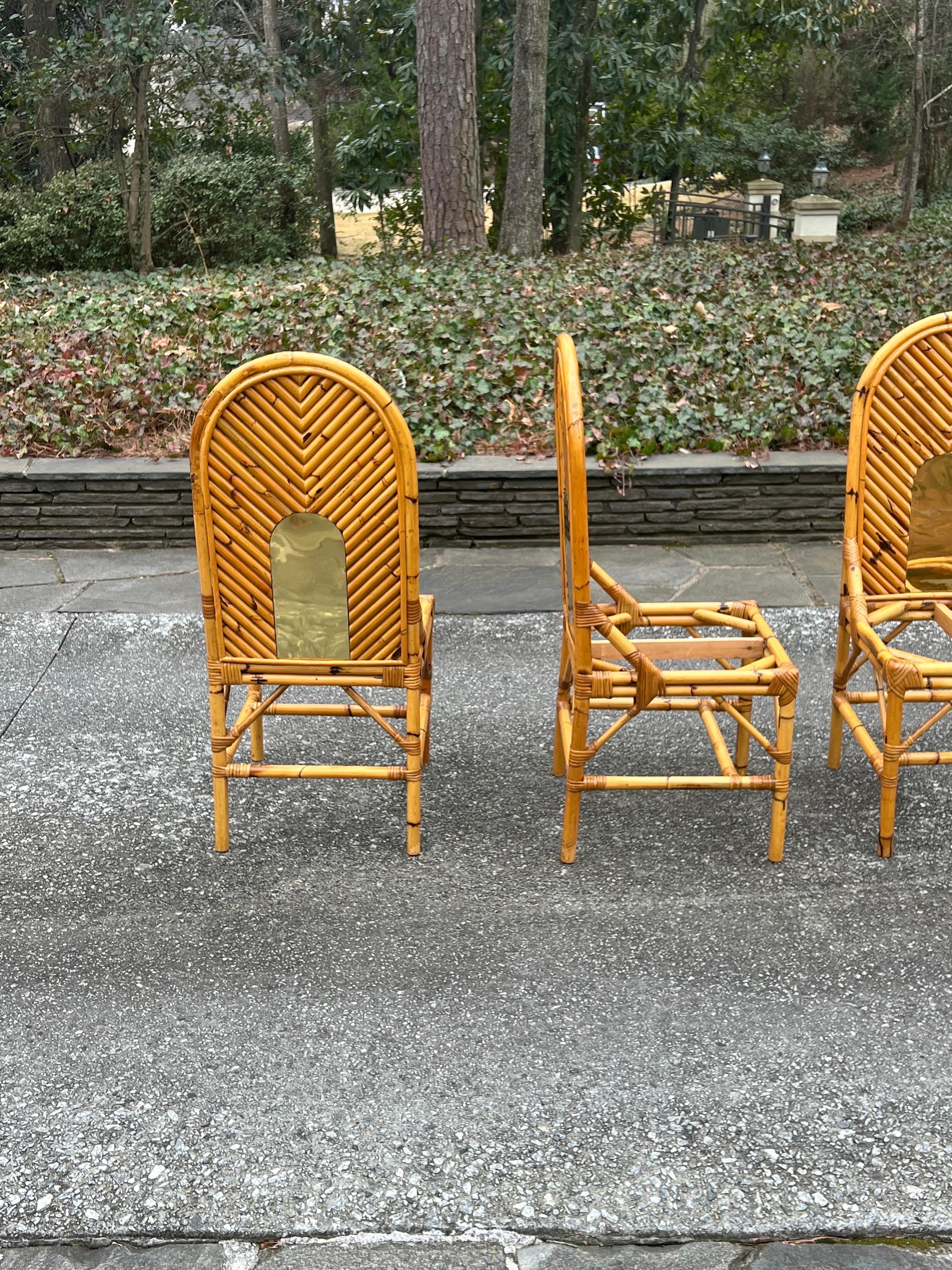 Extraordinary Set of 8 Vintage Bamboo and Brass Chairs by Vivai del Sud For Sale 3