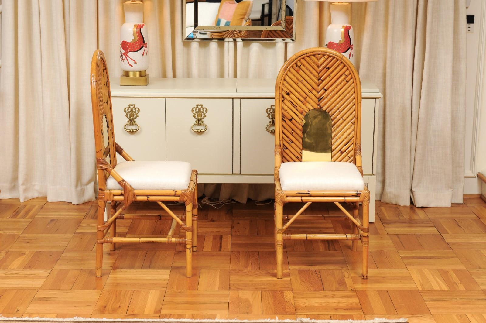 Extraordinaire ensemble de 8 chaises vintage en rotin, bambou et cannage de Vivai del Sud en vente 3