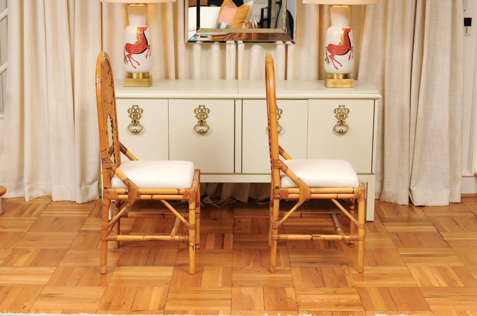 Extraordinaire ensemble de 8 chaises vintage en rotin, bambou et cannage de Vivai del Sud en vente 4