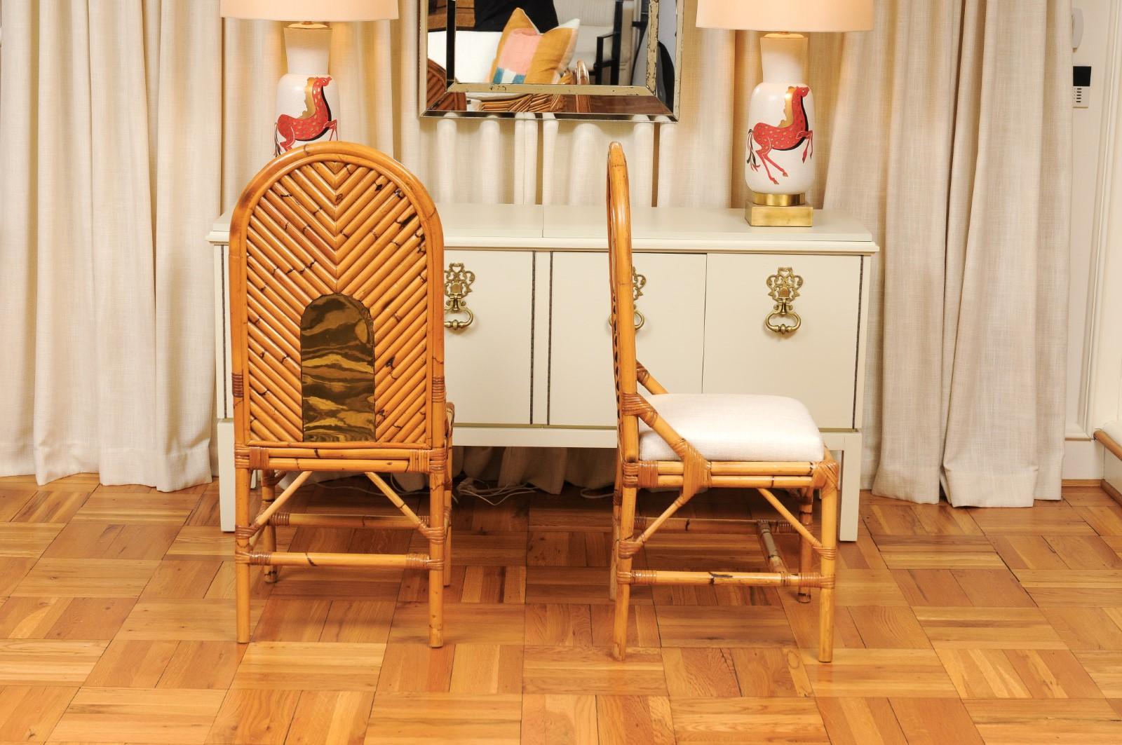 Extraordinaire ensemble de 8 chaises vintage en rotin, bambou et cannage de Vivai del Sud en vente 5