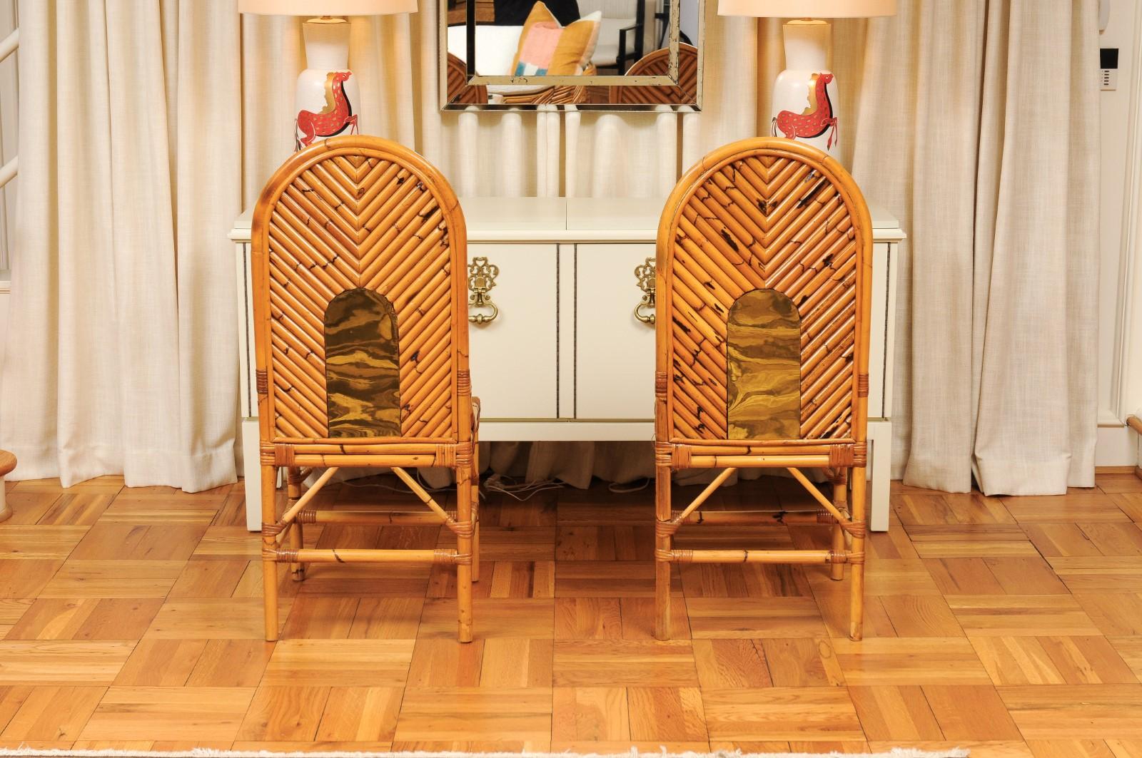 Extraordinary Set of 8 Vintage Rattan, Bamboo, Cane Chairs by Vivai del Sud For Sale 7