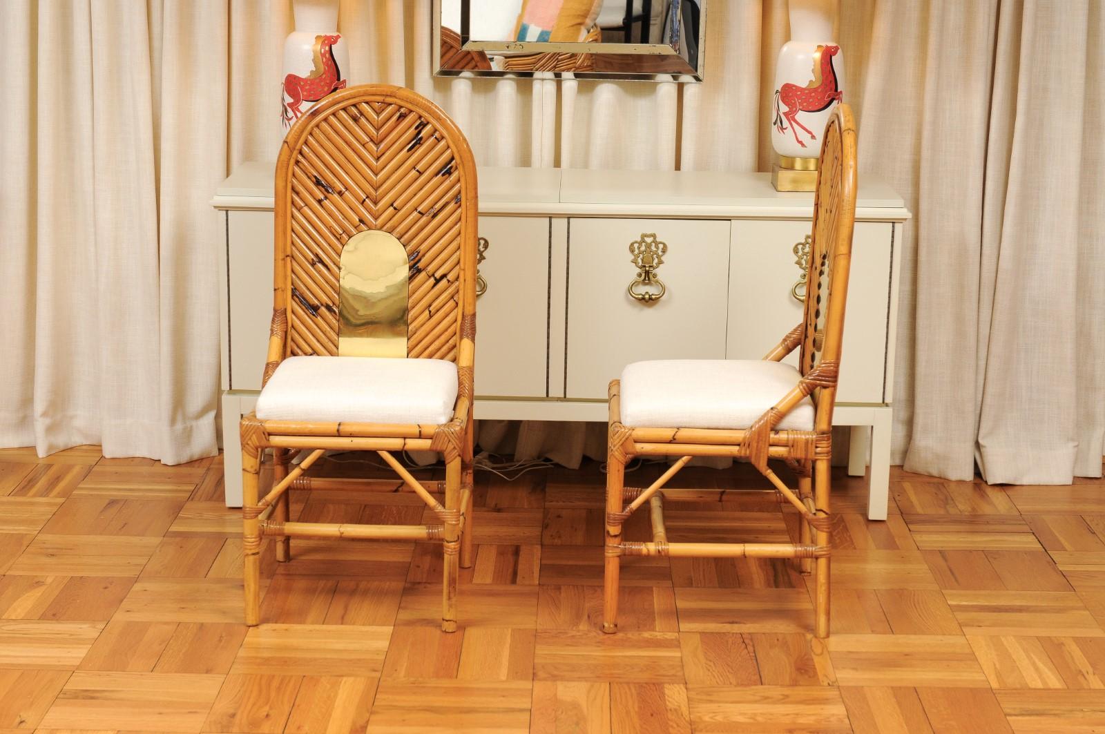 Extraordinaire ensemble de 8 chaises vintage en rotin, bambou et cannage de Vivai del Sud en vente 9