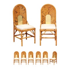 Extraordinary Set of 8 Vintage Rattan, Bamboo, Cane Chairs by Vivai del Sud