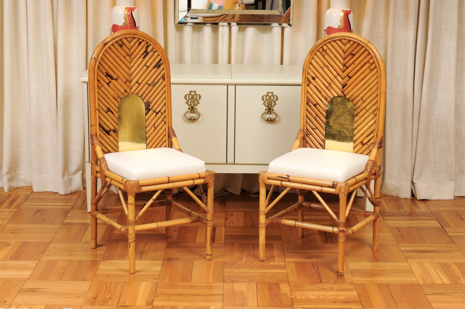 Extraordinaire ensemble de 8 chaises vintage en rotin, bambou et cannage de Vivai del Sud en vente 13