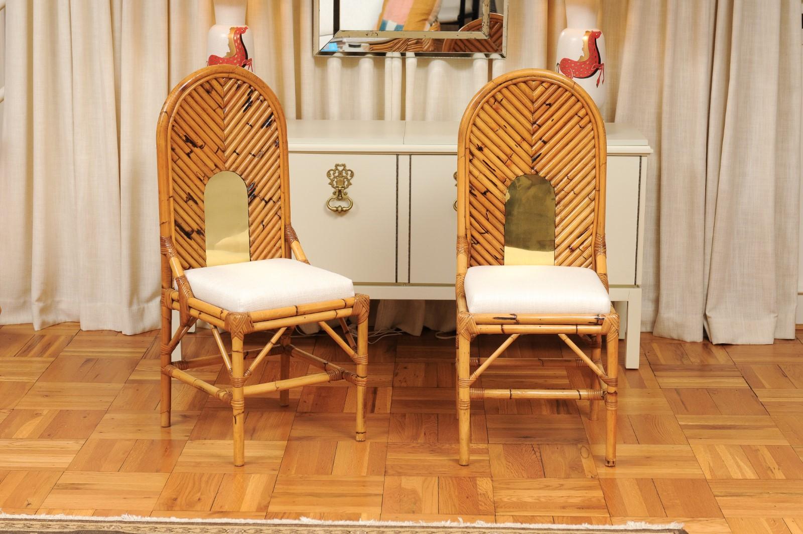 Organique Extraordinaire ensemble de 8 chaises vintage en rotin, bambou et cannage de Vivai del Sud en vente