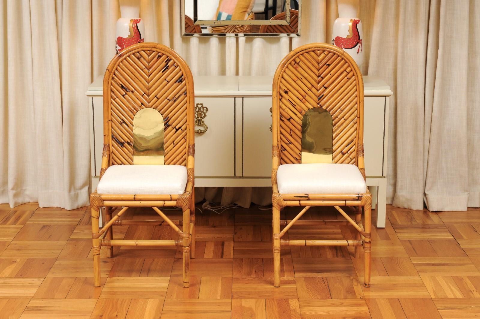 Extraordinaire ensemble de 8 chaises vintage en rotin, bambou et cannage de Vivai del Sud en vente 2