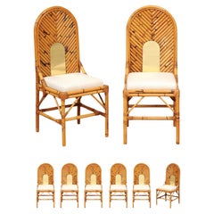 Extraordinary Set of 8 Rattan, Bamboo, Cane and Brass Chairs by Vivai del Sud