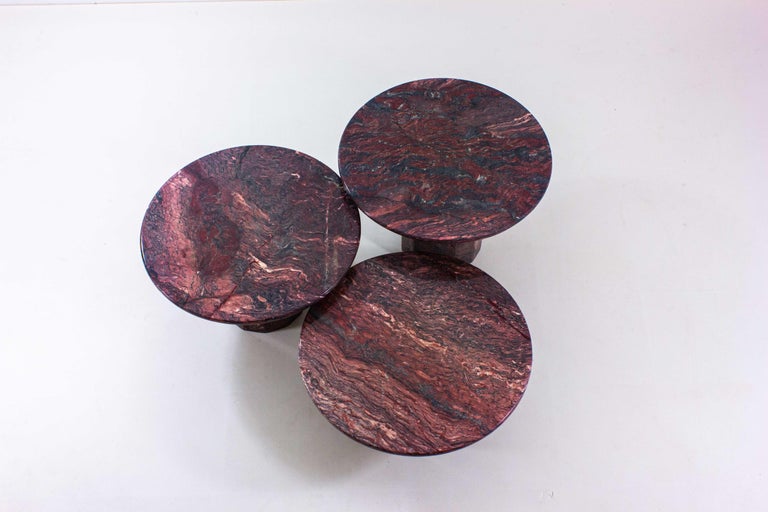 Extraordinary Set of Burgundy Marble Coffee Tables For Sale at 1stDibs