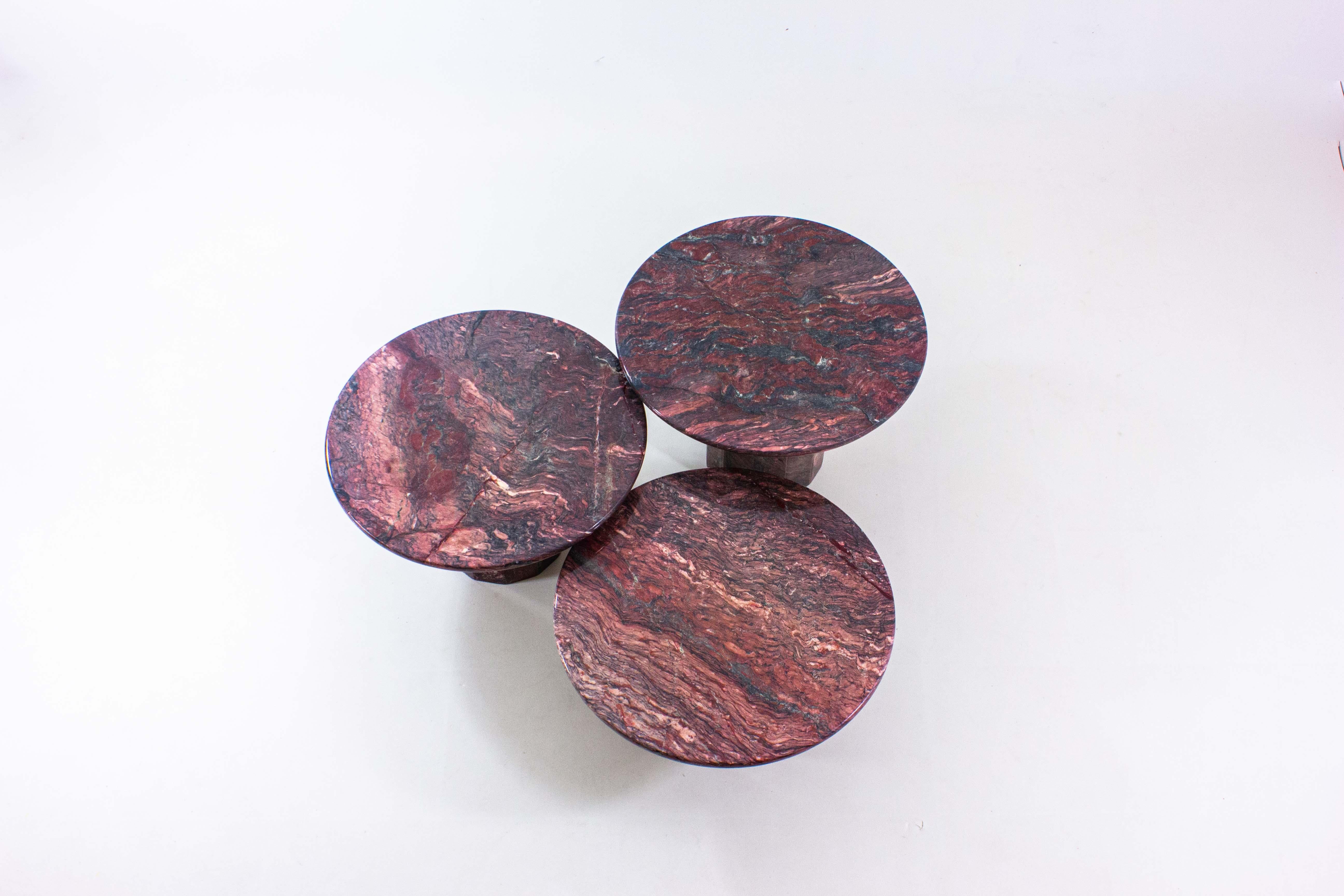 Extraordinary Set of Burgundy Marble Coffee Tables 3