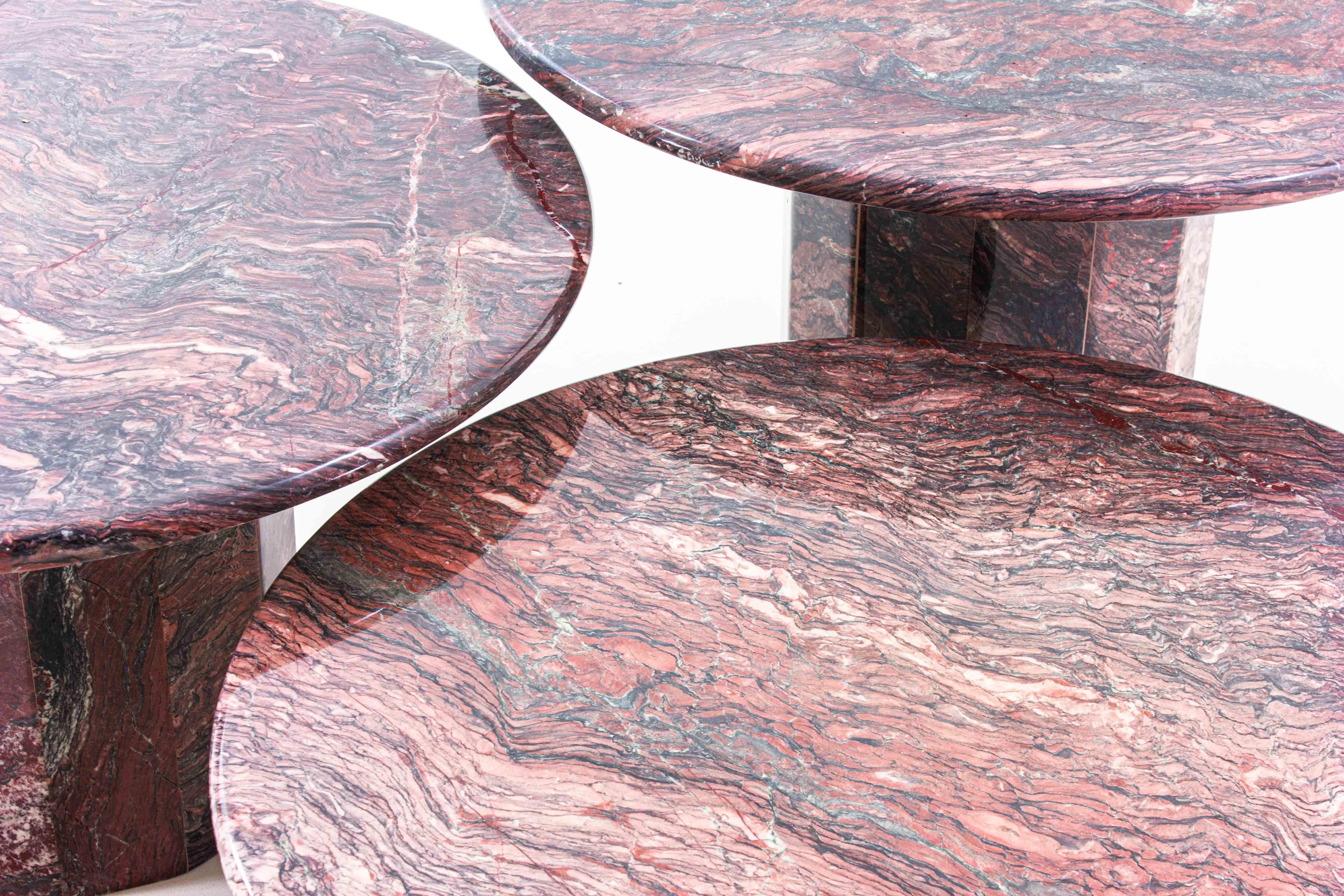 Extraordinary Set of Burgundy Marble Coffee Tables 4