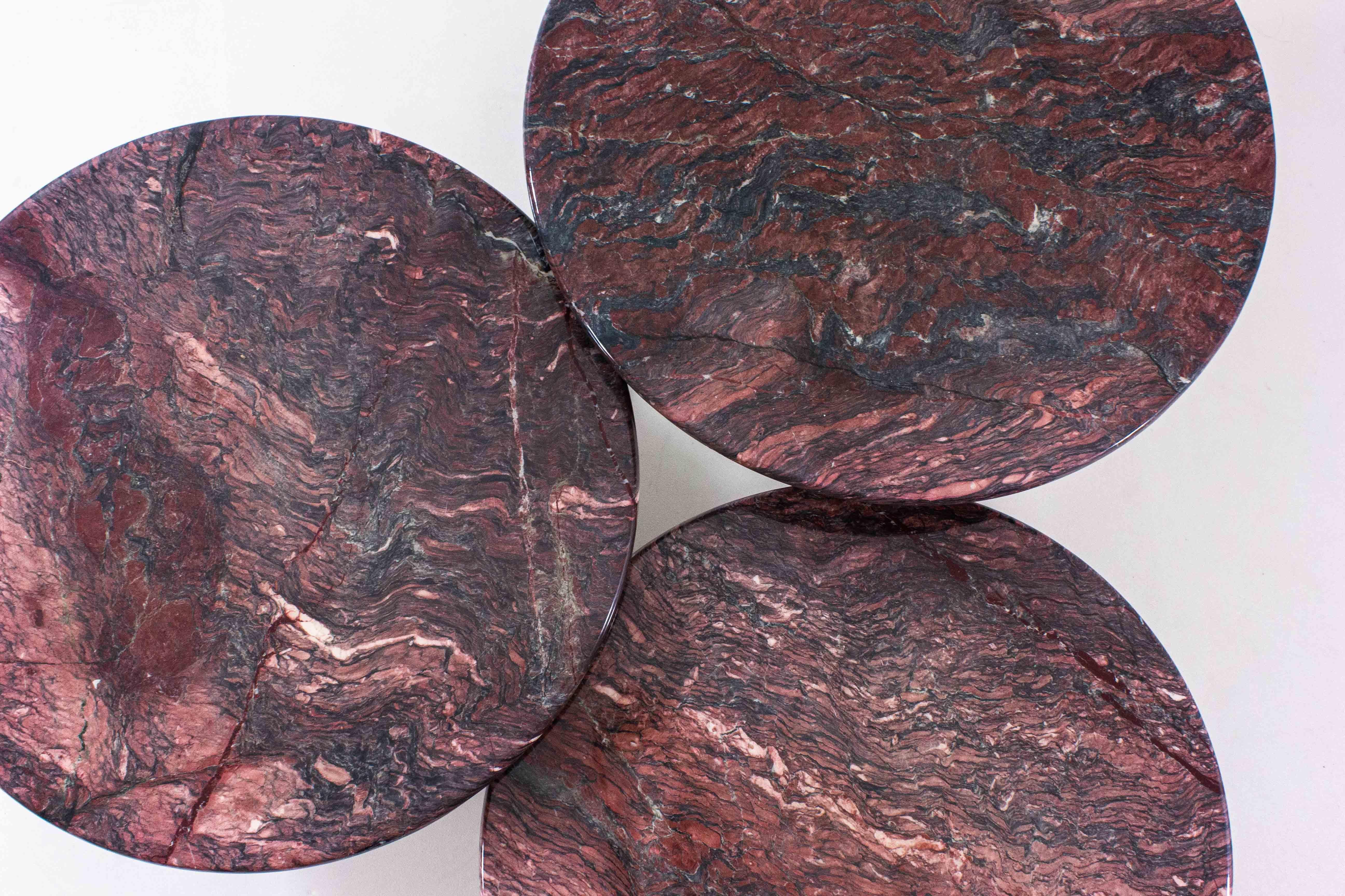 Extraordinary Set of Burgundy Marble Coffee Tables 6