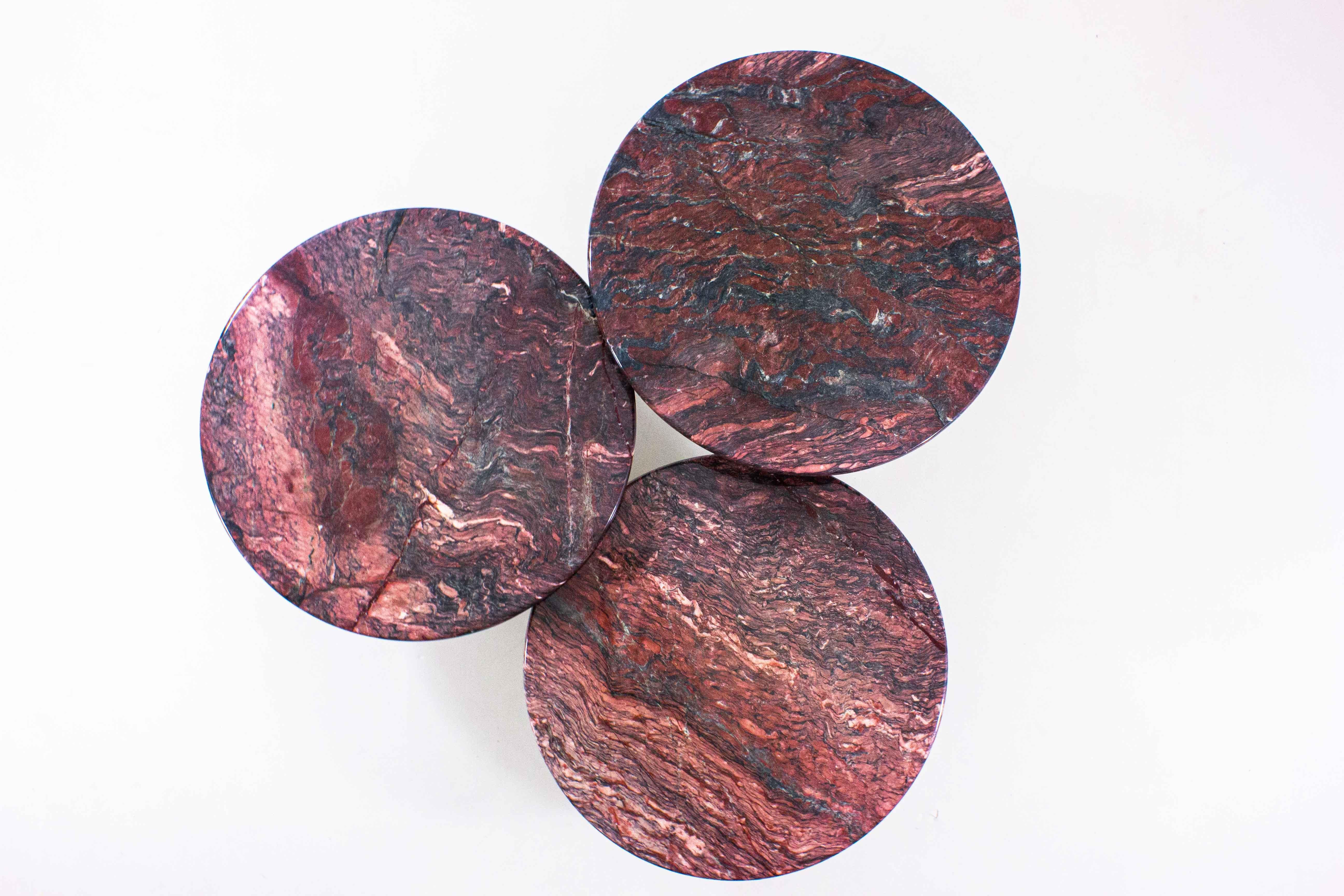 Extraordinary Set of Burgundy Marble Coffee Tables 7