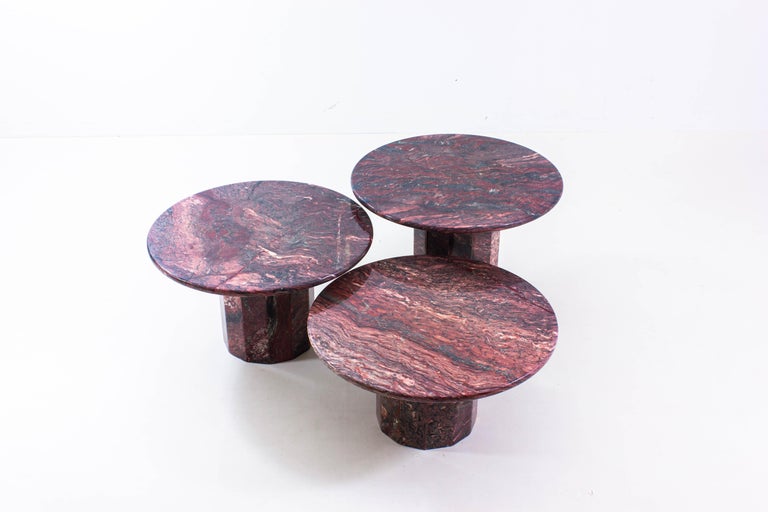 Extraordinary Set of Burgundy Marble Coffee Tables For Sale at 1stDibs