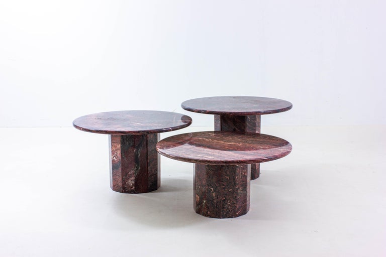 Extraordinary Set of Burgundy Marble Coffee Tables For Sale at 1stDibs