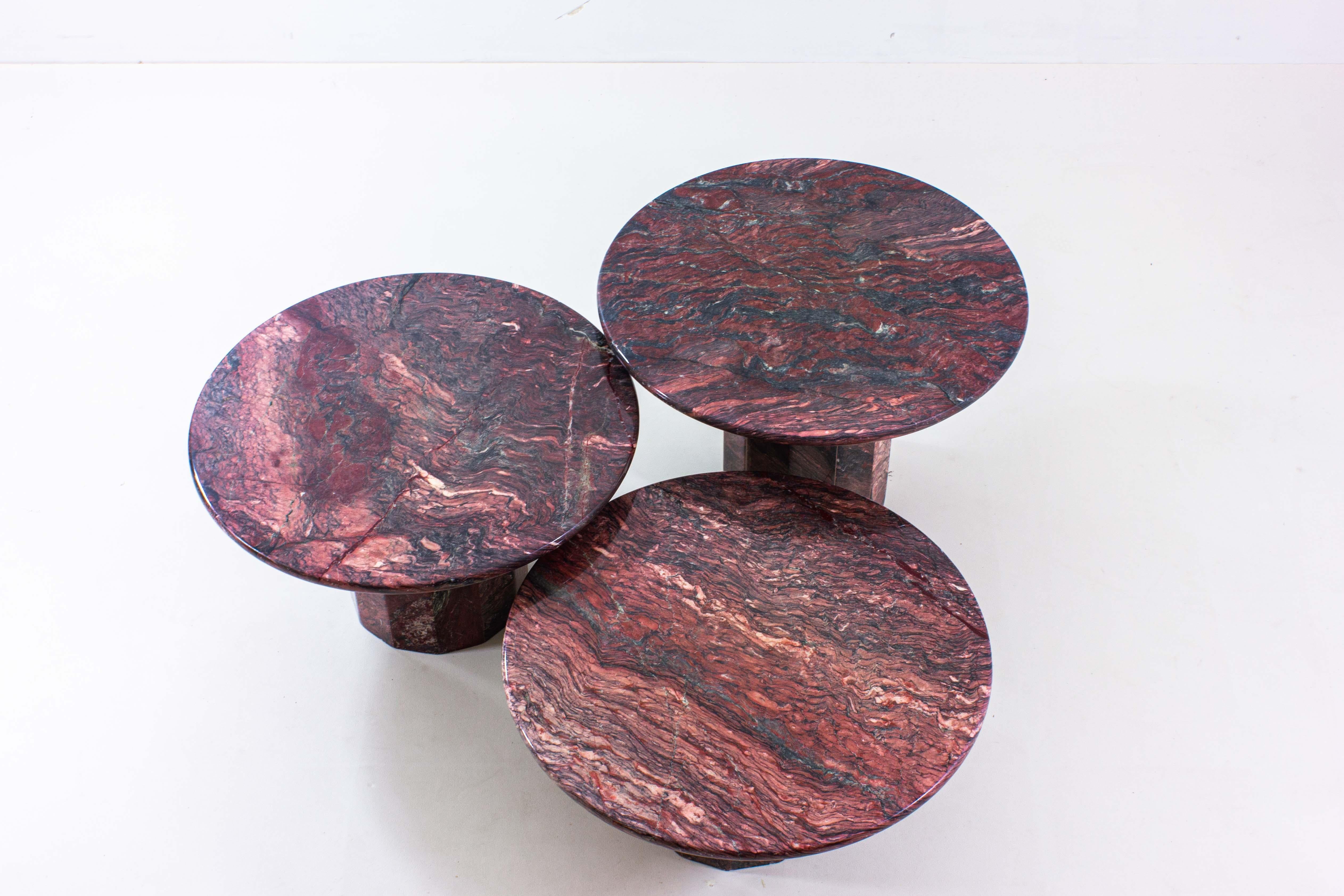 Extraordinary Set of Burgundy Marble Coffee Tables 1