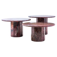 Extraordinary Set of Burgundy Marble Coffee Tables