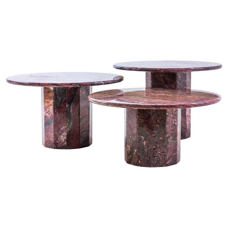 Extraordinary Set of Burgundy Marble Coffee Tables For Sale at 1stDibs