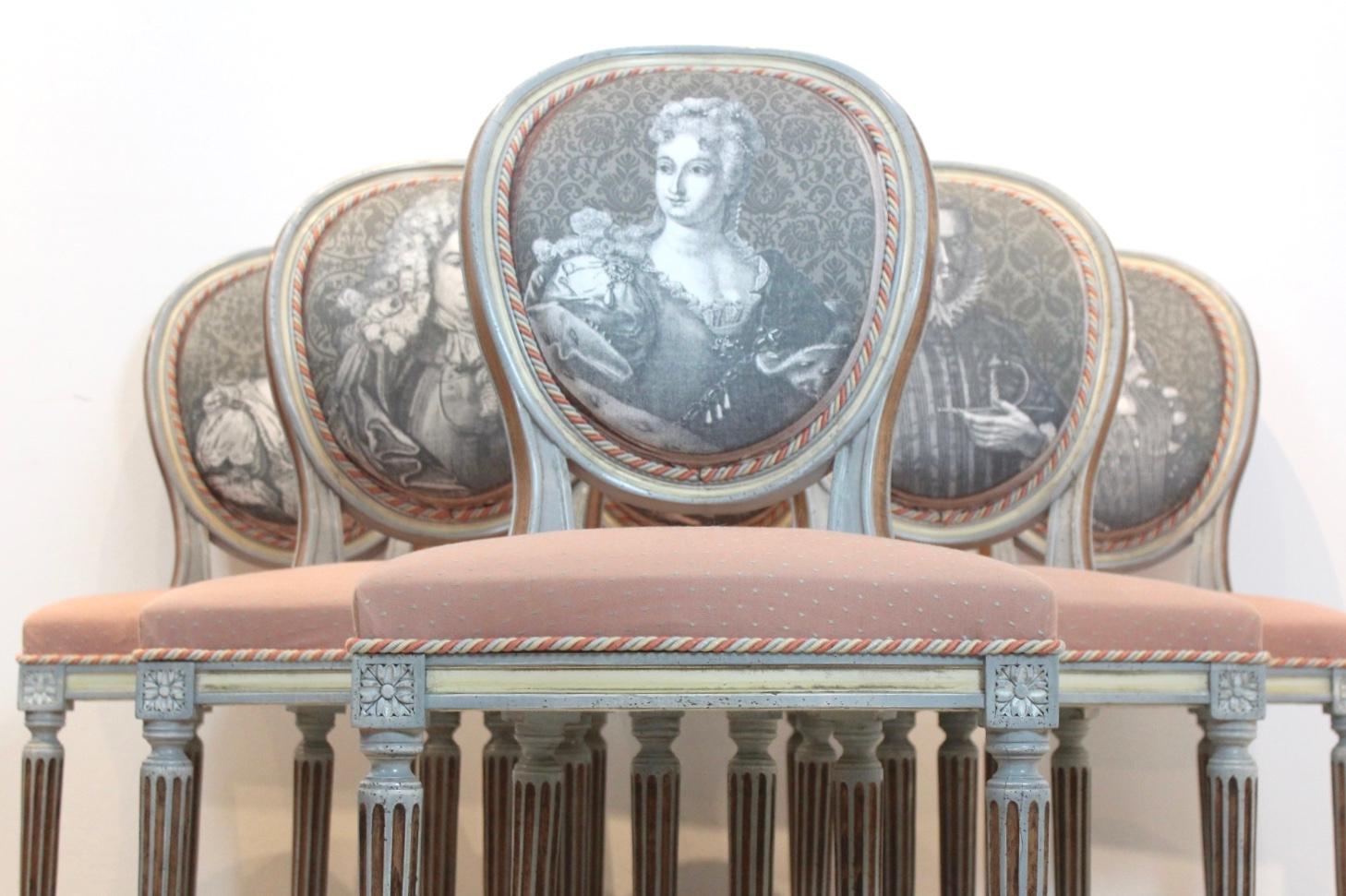 20ième siècle Extraordinaire ensemble de six chaises Louis XVI Jacques Grange