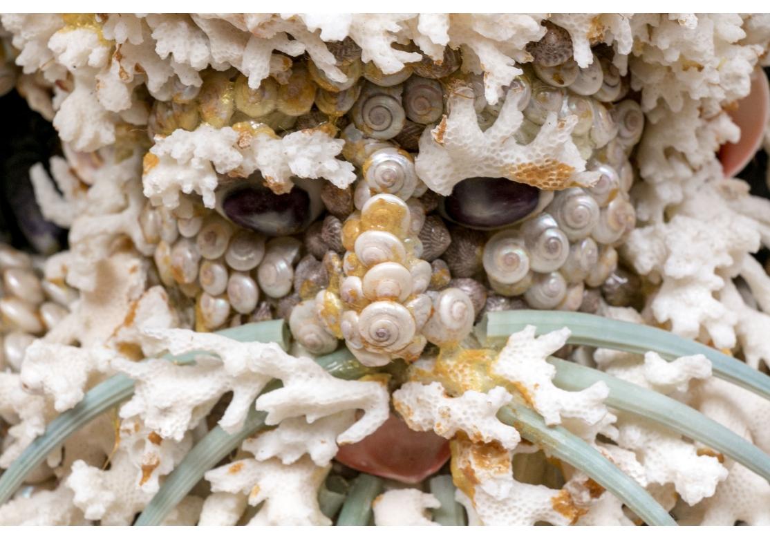American Extraordinary Shell Covered Neptune Figural Sculpture By Anne Jayson