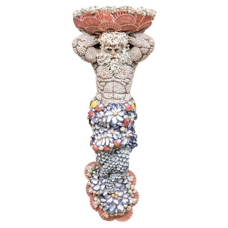 Extraordinary Shell Covered Neptune Figural Sculpture By Anne Jayson