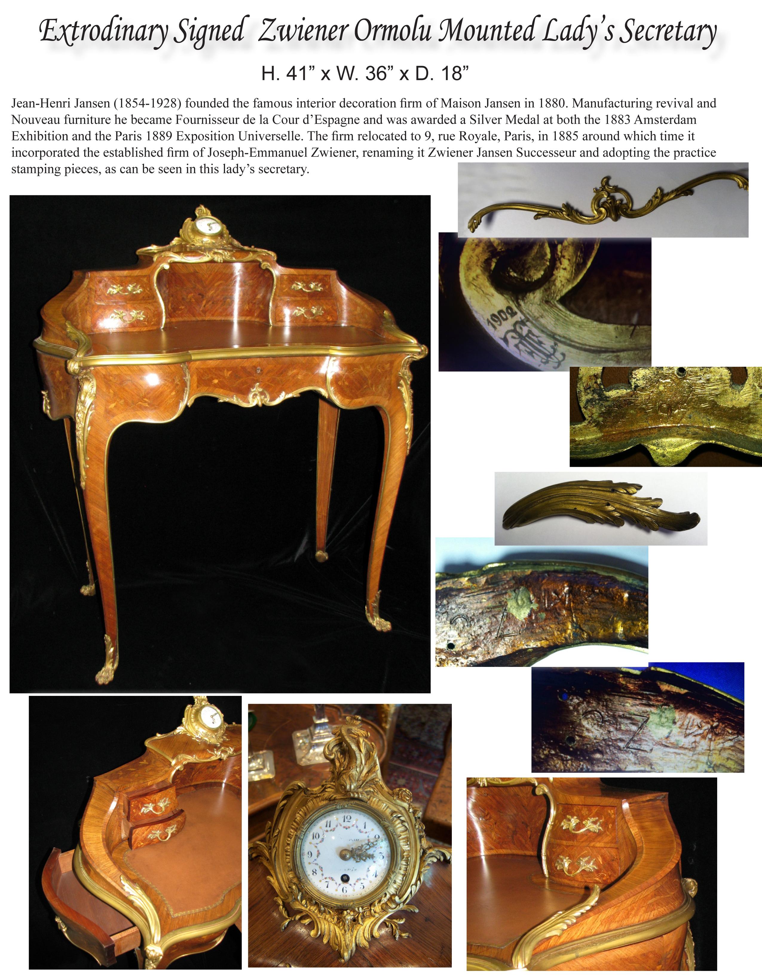 Hand-Crafted Extraordinary Signed Zwiener Ormolu Mounted Lady's Secretary For Sale