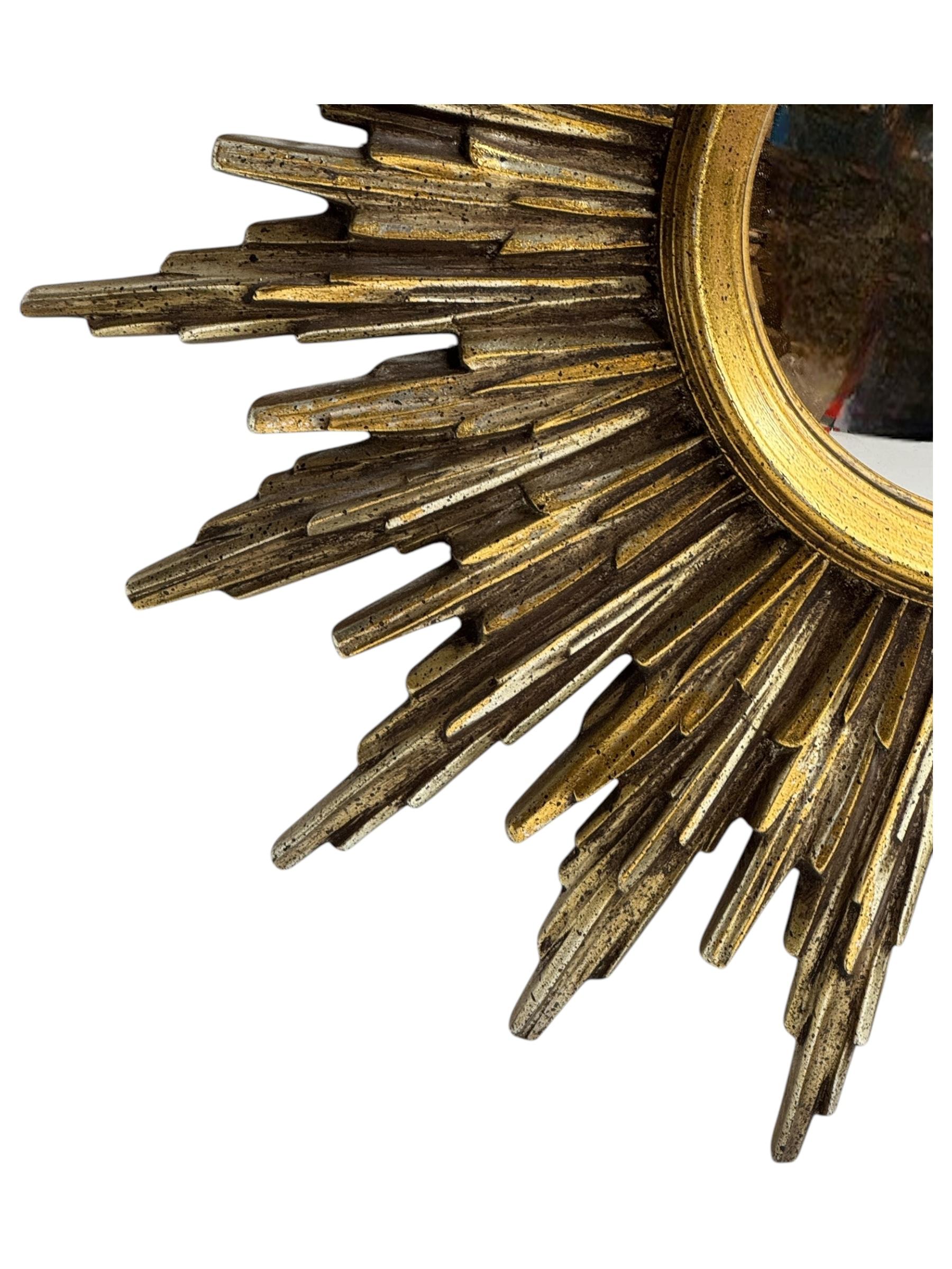 Extraordinary Silver and Gold Sunburst Starburst Convex Mirror Belgium 1960 5