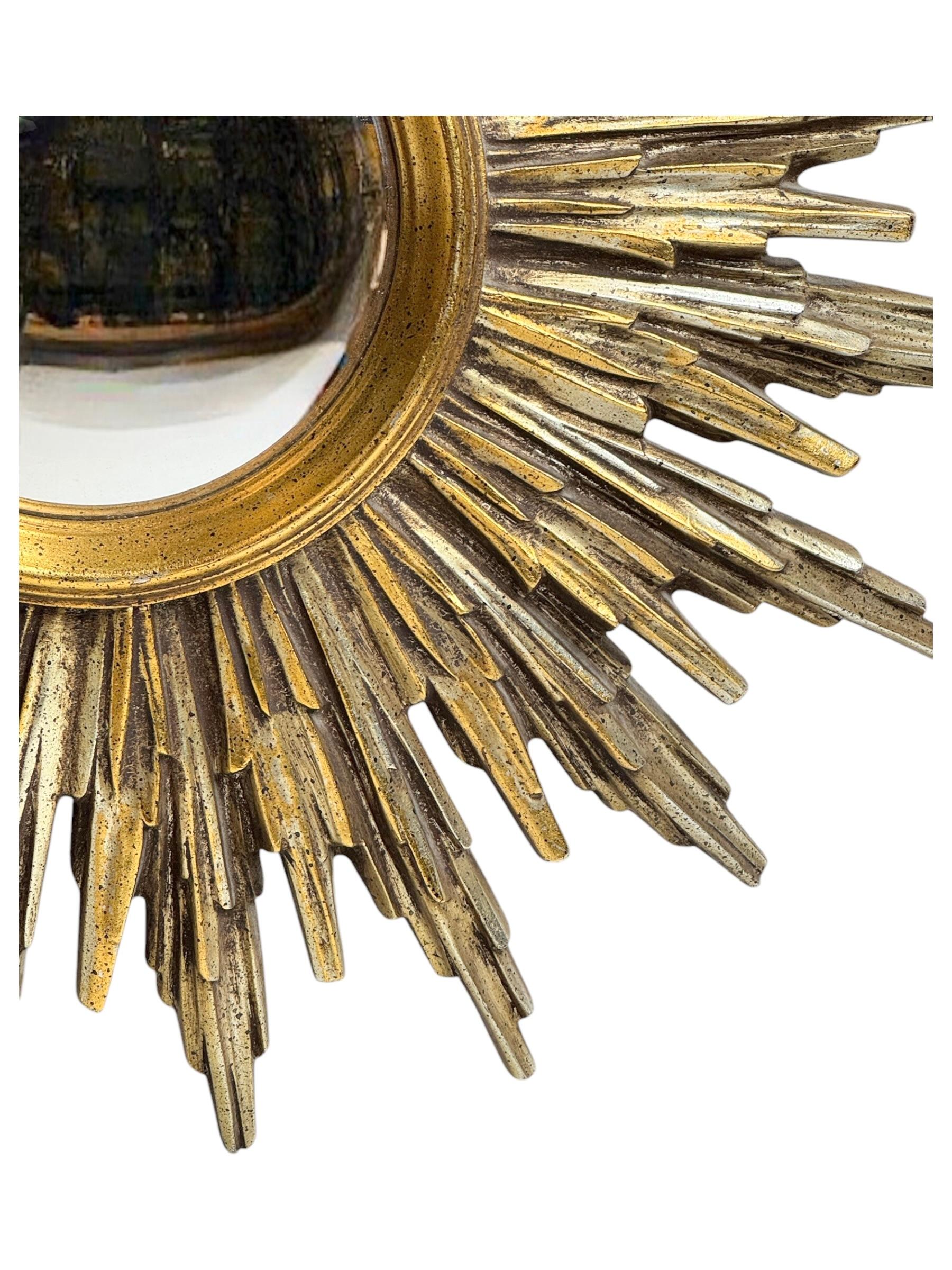 Extraordinary Silver and Gold Sunburst Starburst Convex Mirror Belgium 1960 7
