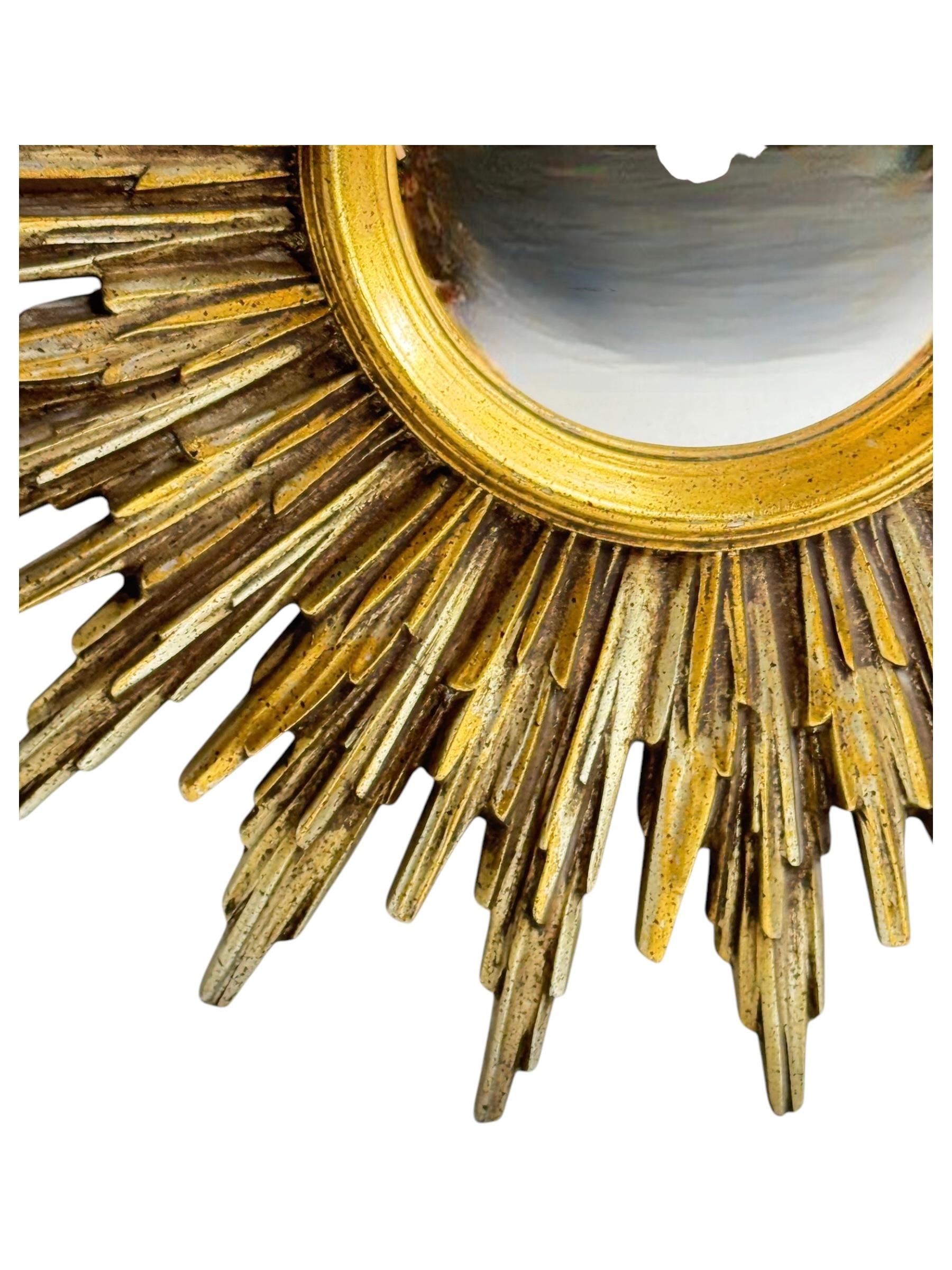 Extraordinary Silver and Gold Sunburst Starburst Convex Mirror Belgium 1960 8
