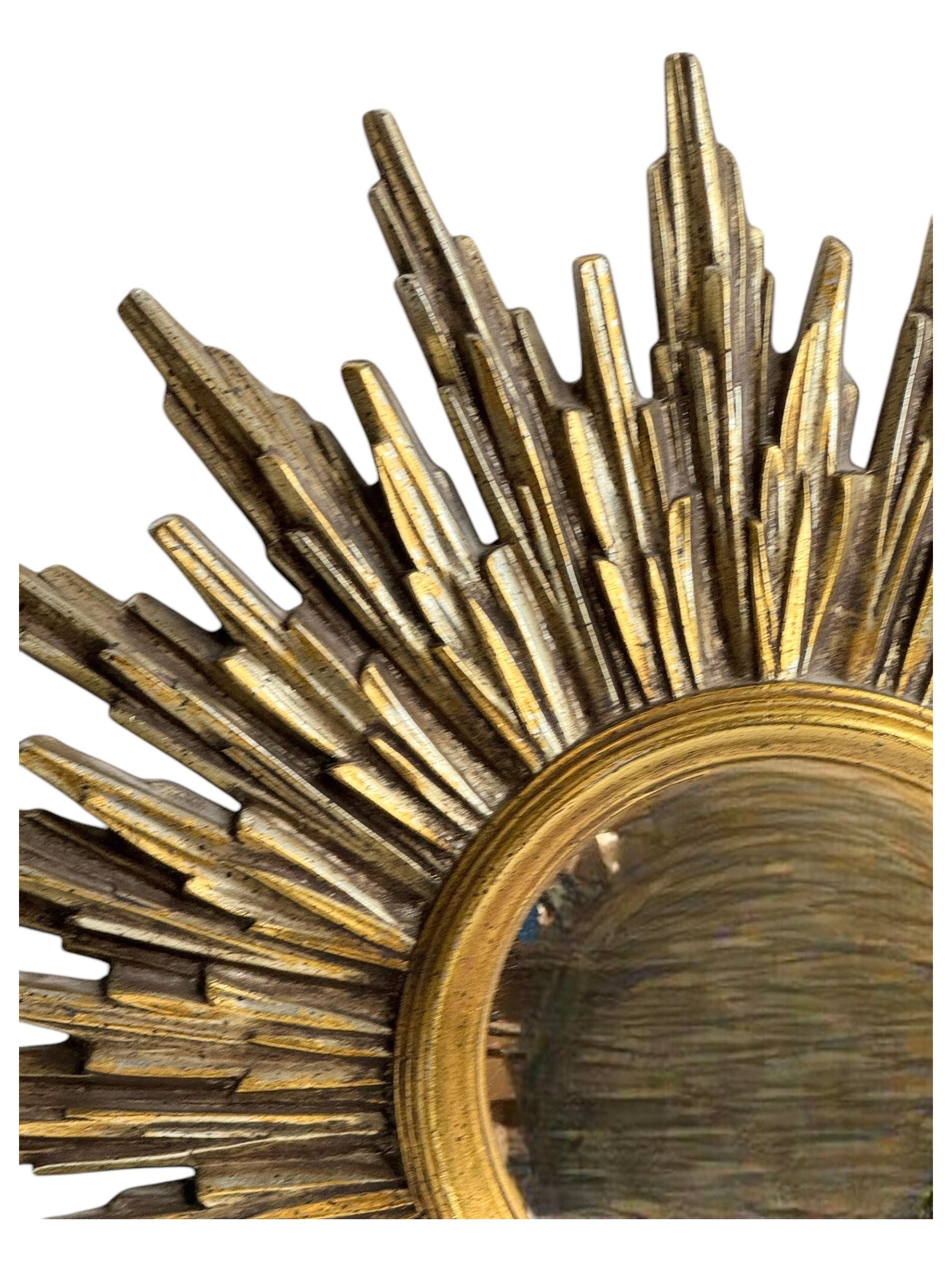 Extraordinary Silver and Gold Sunburst Starburst Convex Mirror Belgium 1960 9