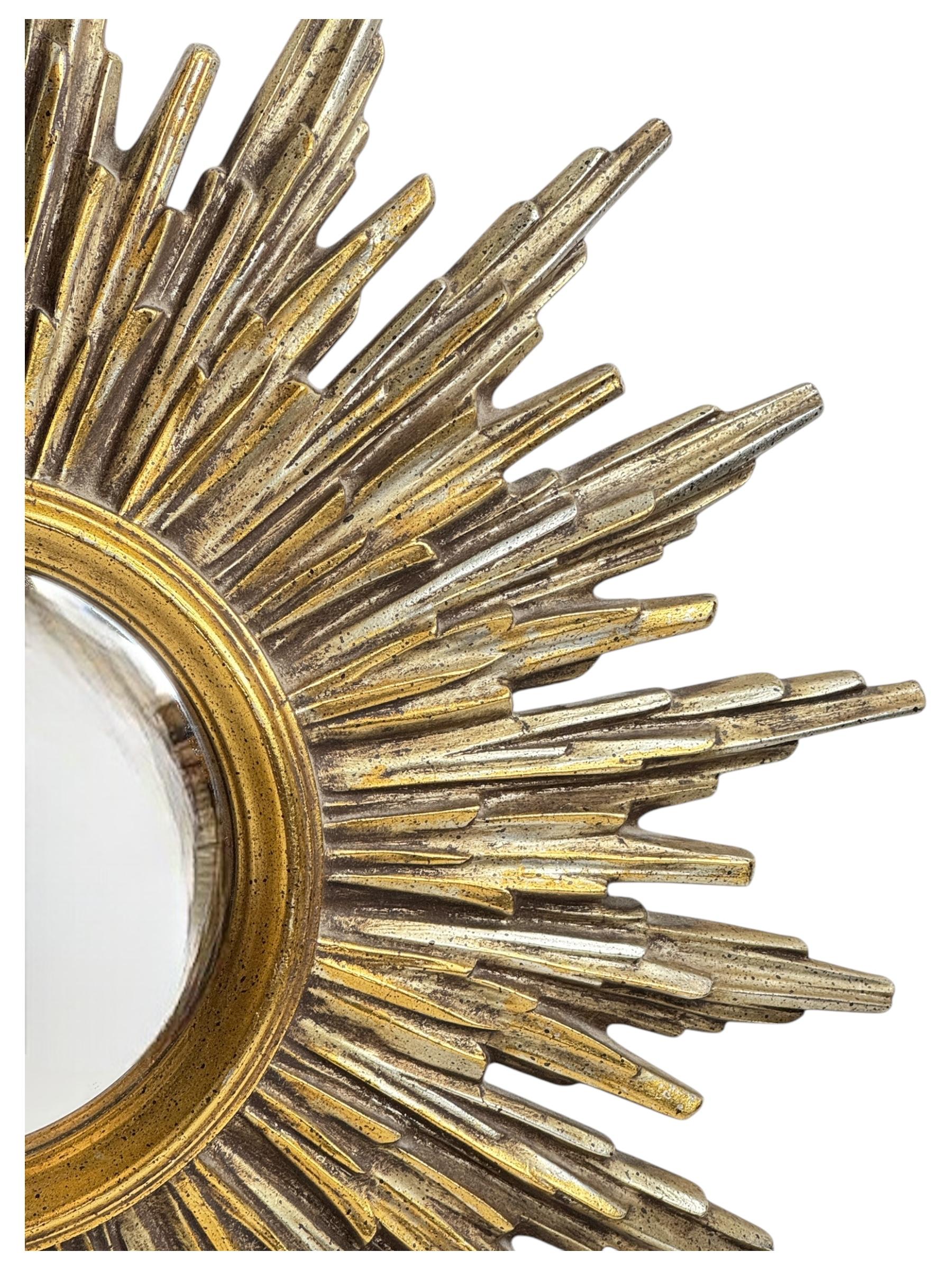 Extraordinary Silver and Gold Sunburst Starburst Convex Mirror Belgium 1960 11