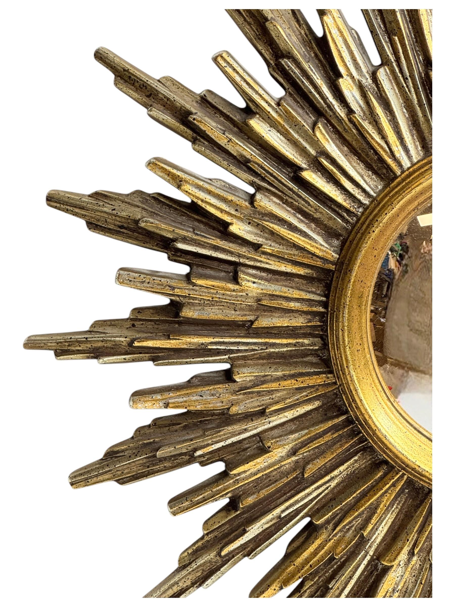 Extraordinary Silver and Gold Sunburst Starburst Convex Mirror Belgium 1960 12