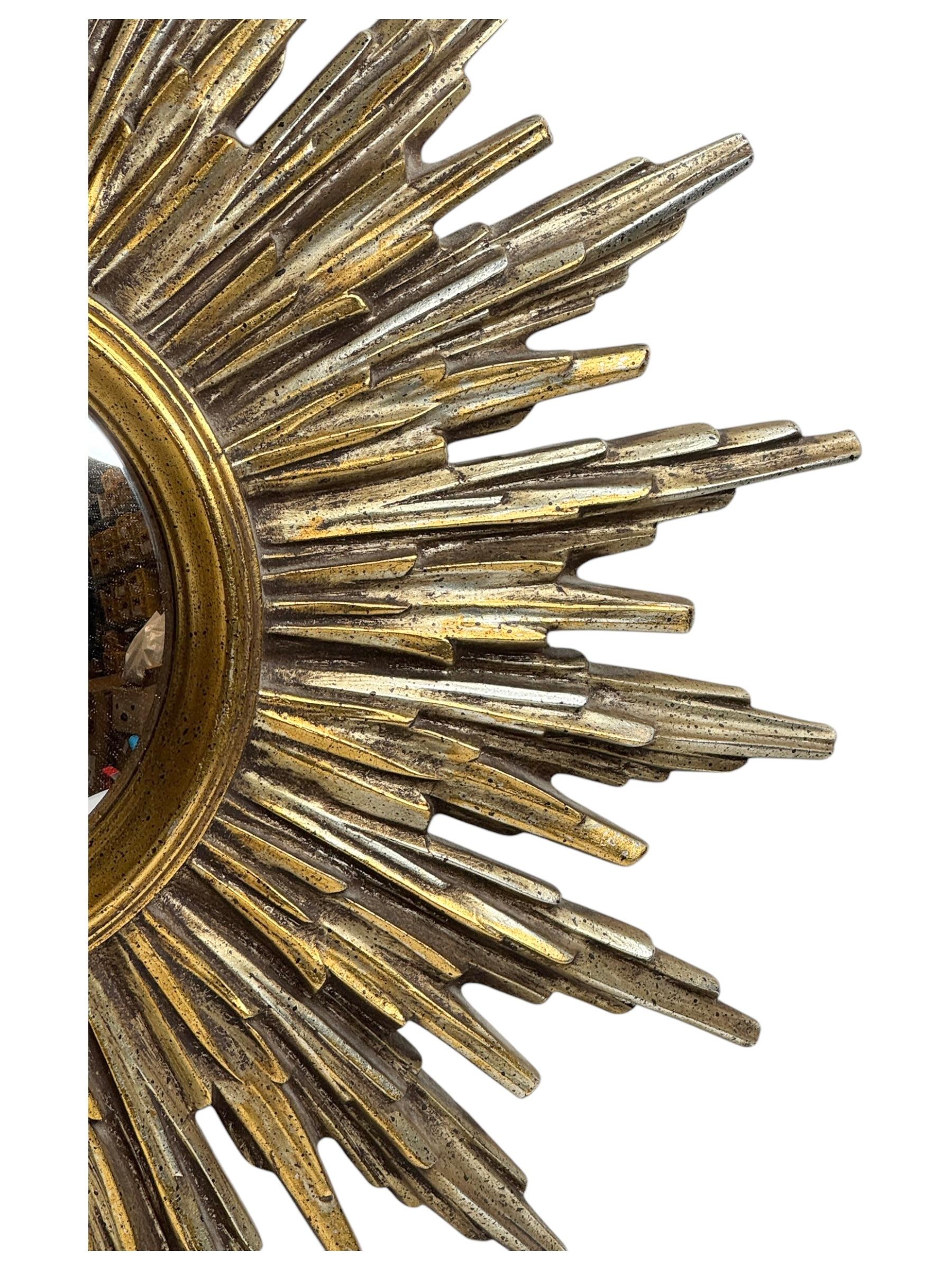 Hollywood Regency Extraordinary Silver and Gold Sunburst Starburst Convex Mirror Belgium 1960